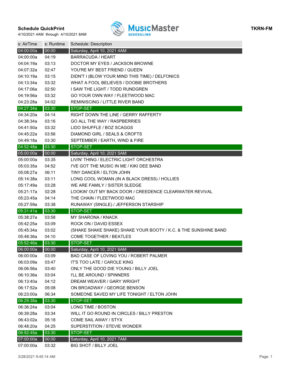 Schedule Quickprint TKRN-FM