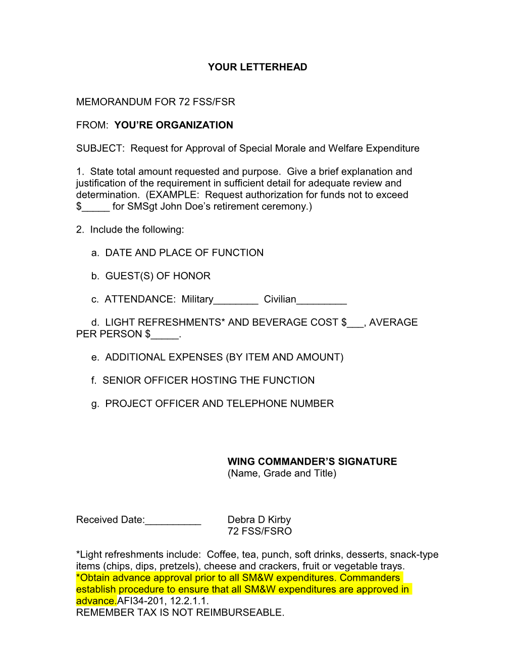 Memorandum for 72 Fss/Fsr