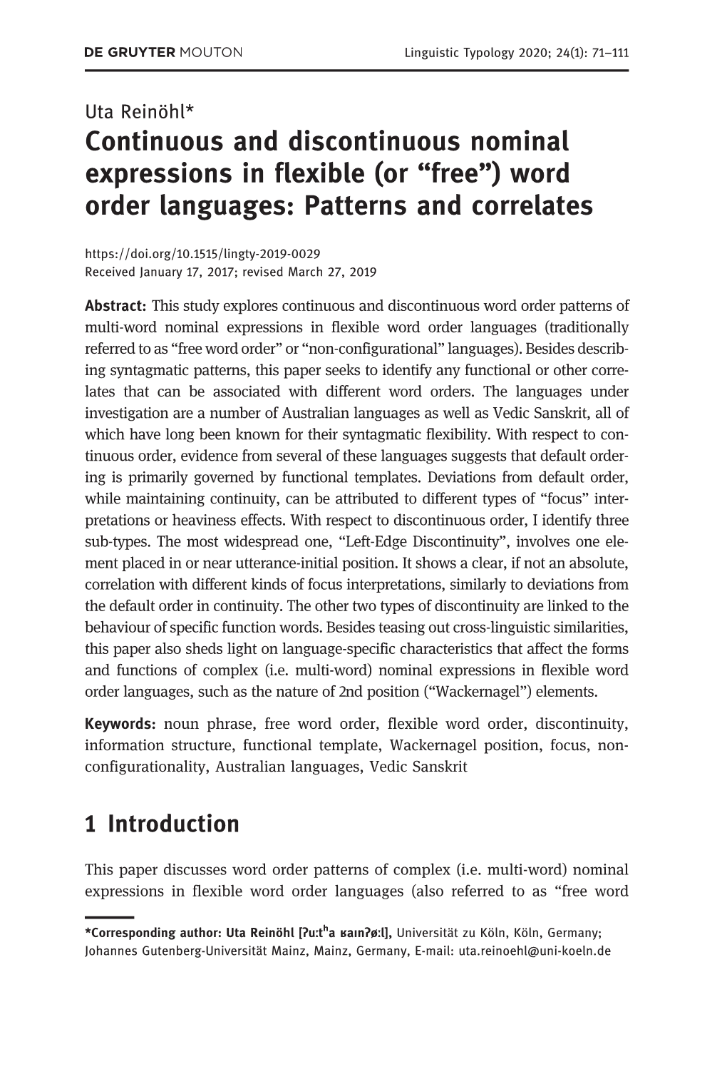 Continuous and Discontinuous Nominal Expressions in Flexible (Or