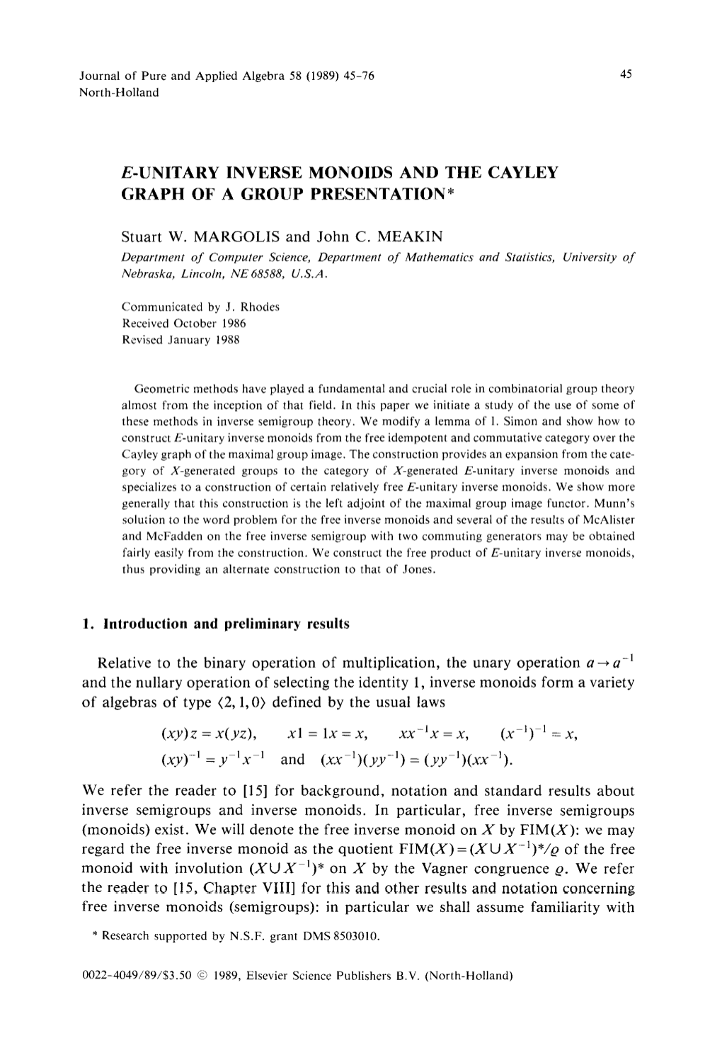 E-Unitary Inverse Monoids and the Cayley Graph of a Group Presentation*