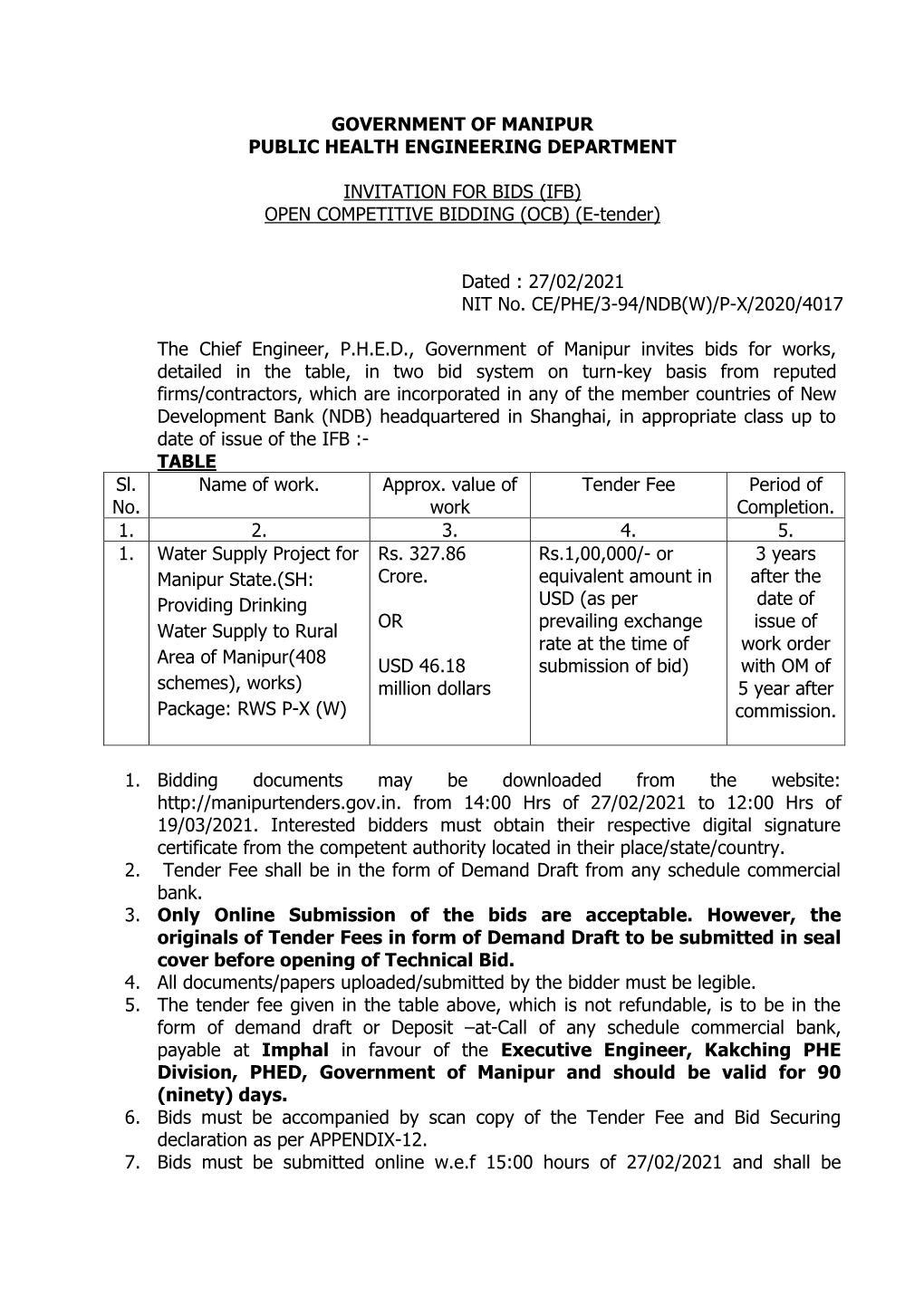 Government of Manipur Public Health Engineering Department