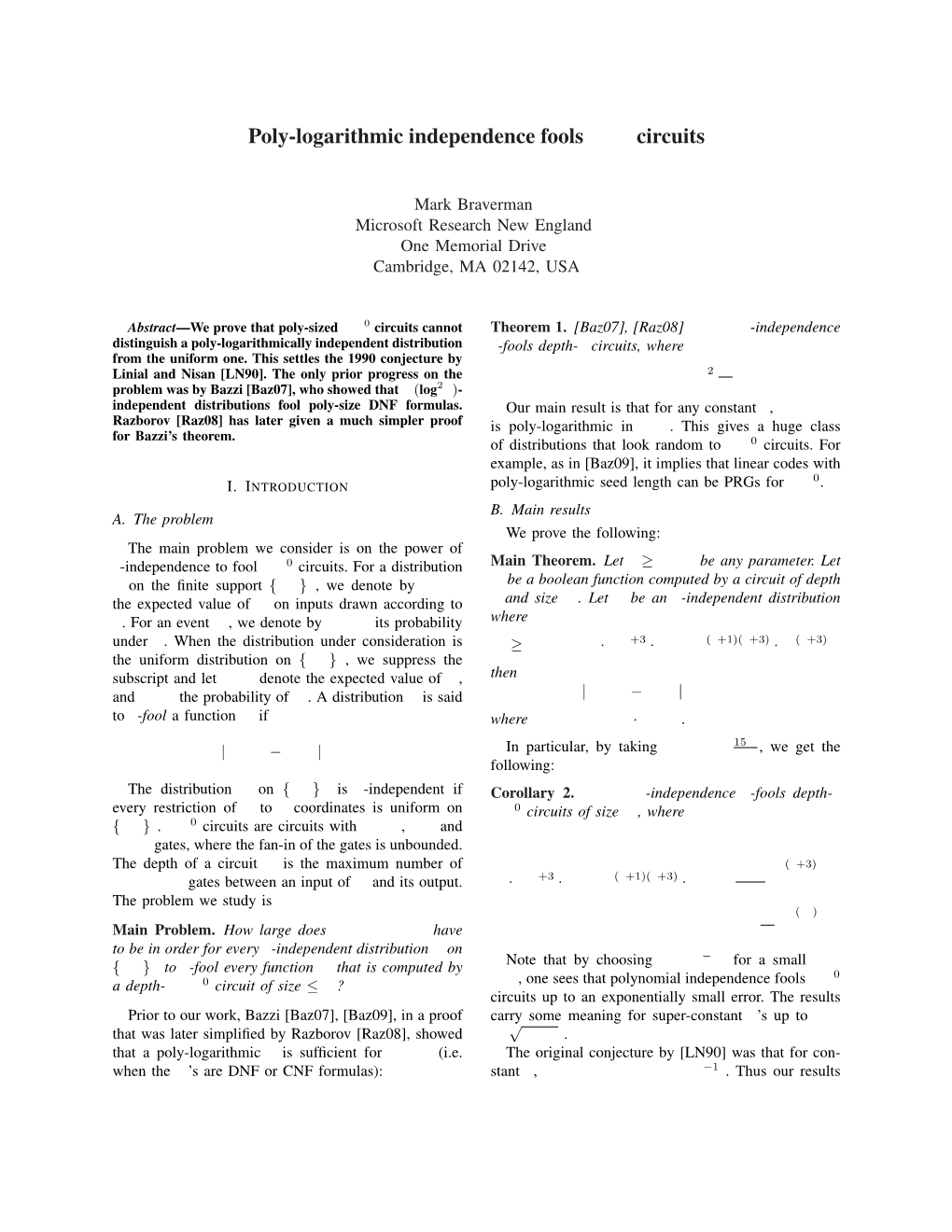 Poly-Logarithmic Independence Fools AC0 Circuits