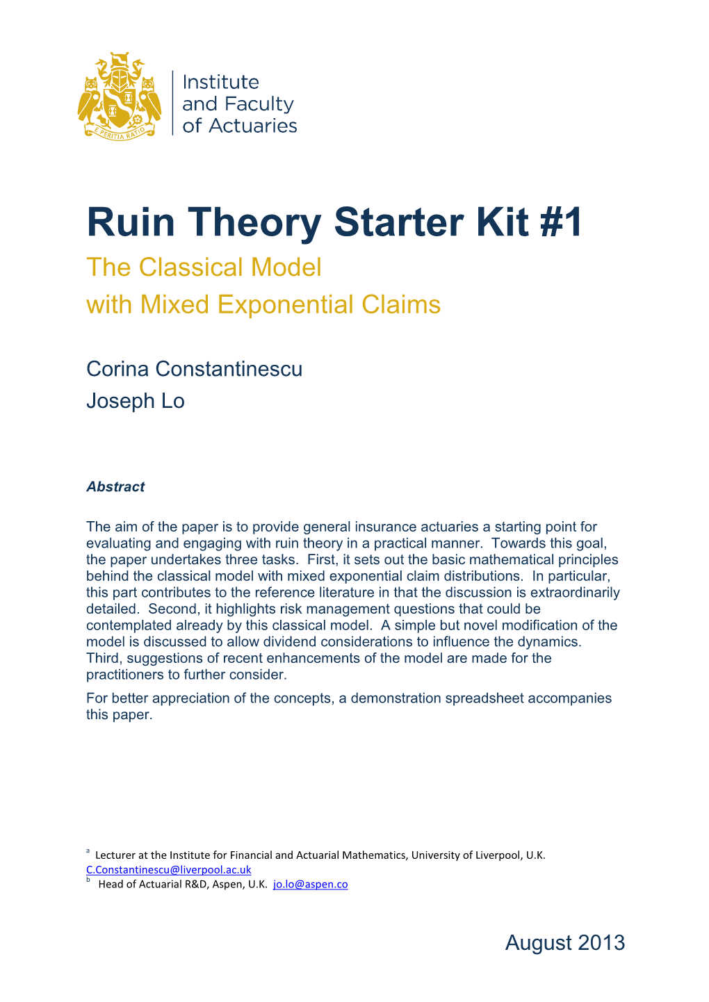 Ruin Theory Starter Kit #1 the Classical Model with Mixed Exponential Claims