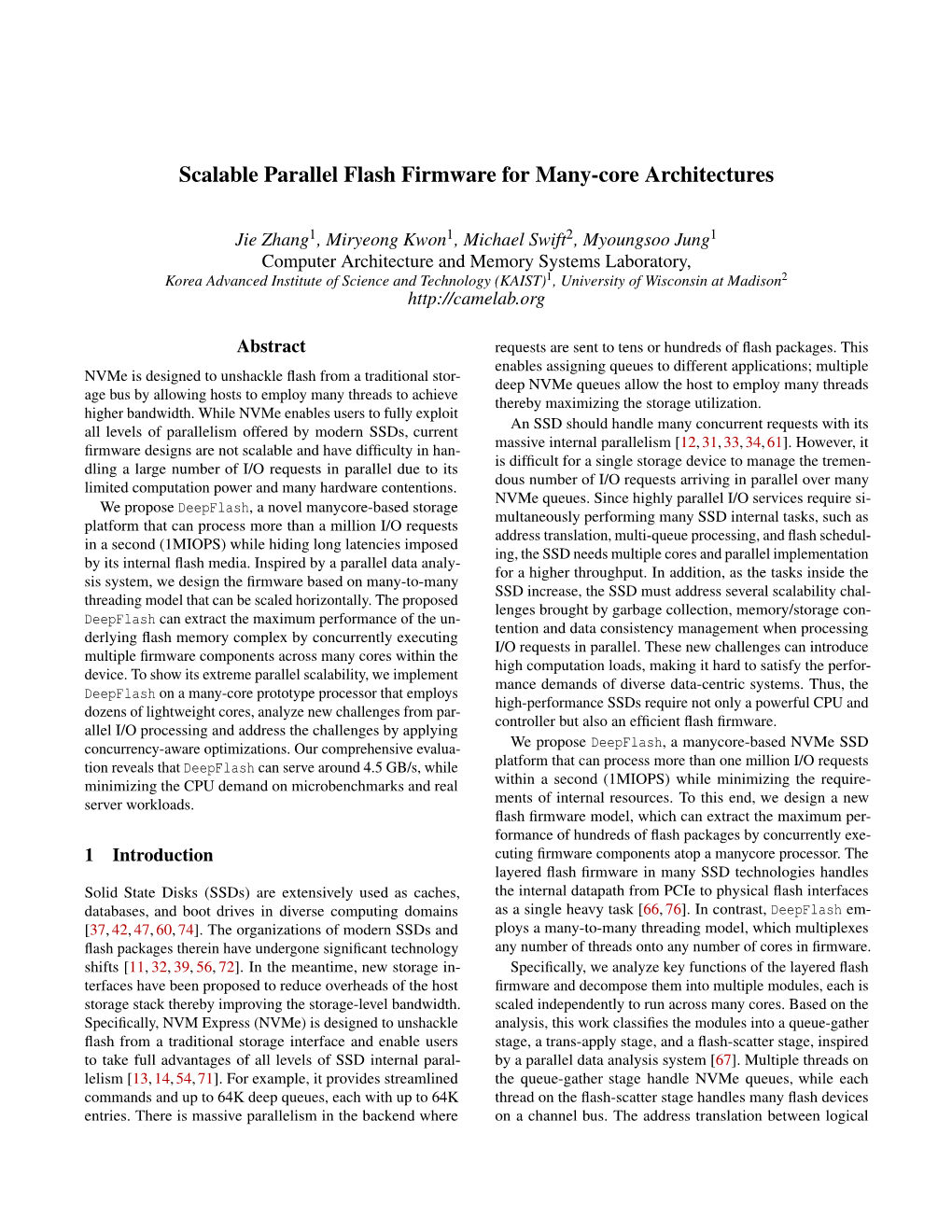 Scalable Parallel Flash Firmware for Many-Core Architectures