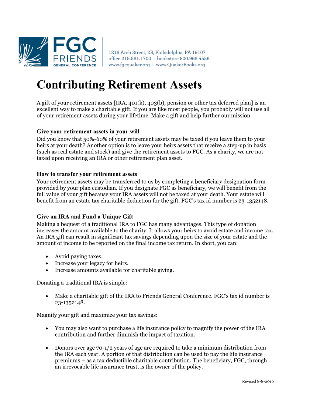 Give Your Retirement Assets in Your Will