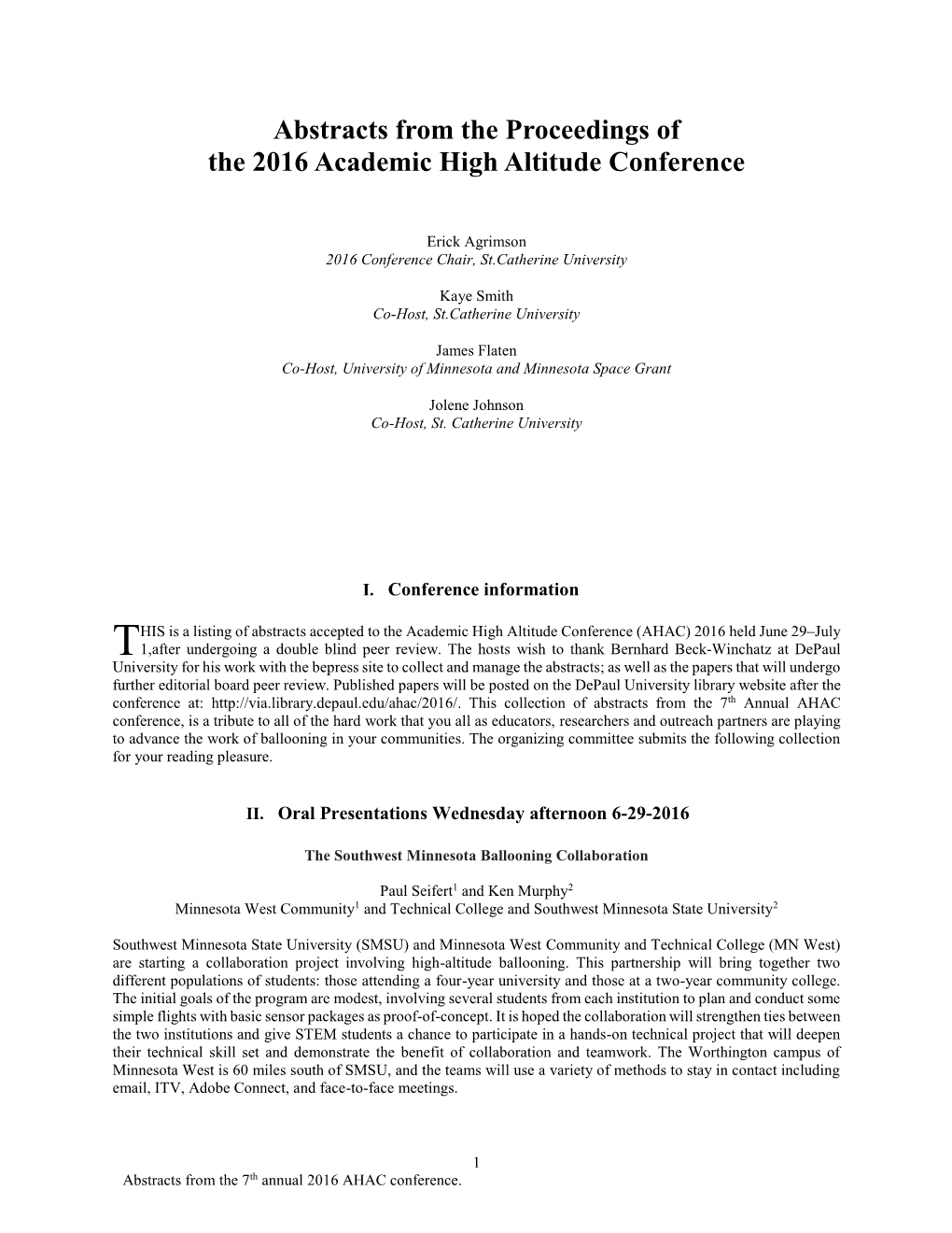 Abstracts from the 2016 AHAC Conference