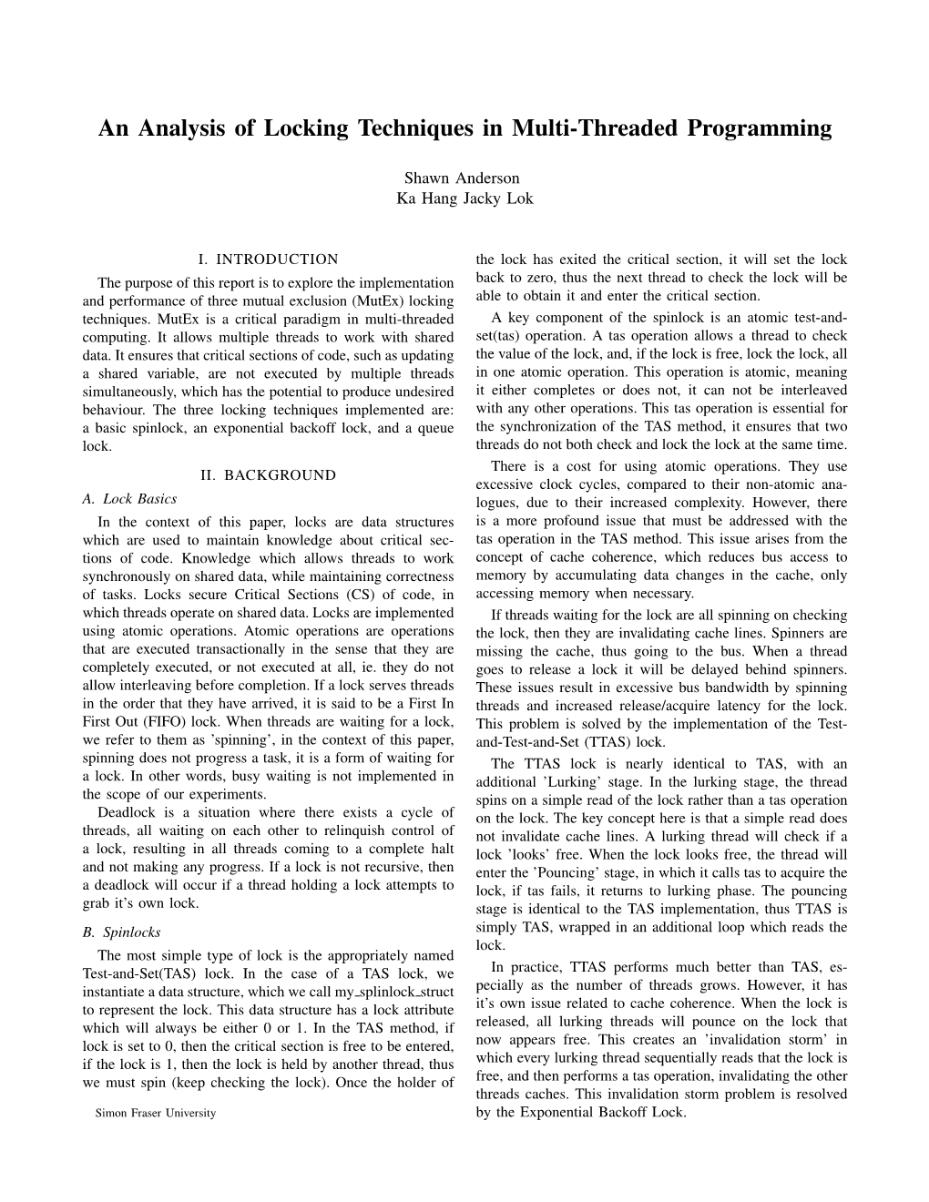 An Analysis of Locking Techniques in Multi-Threaded Programming