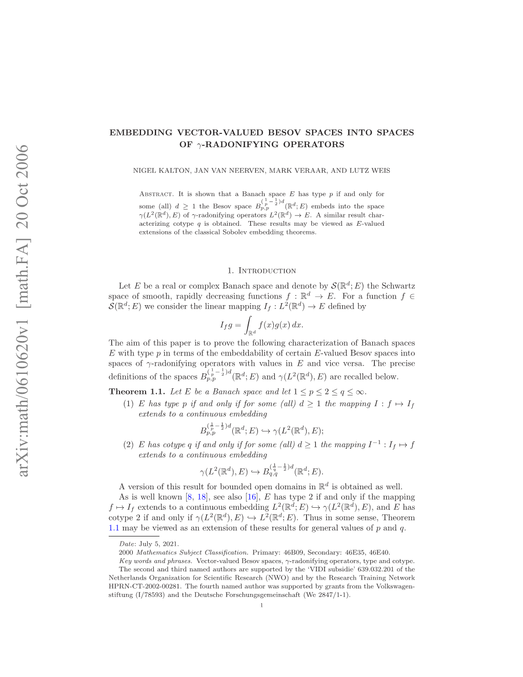 Arxiv:Math/0610620V1