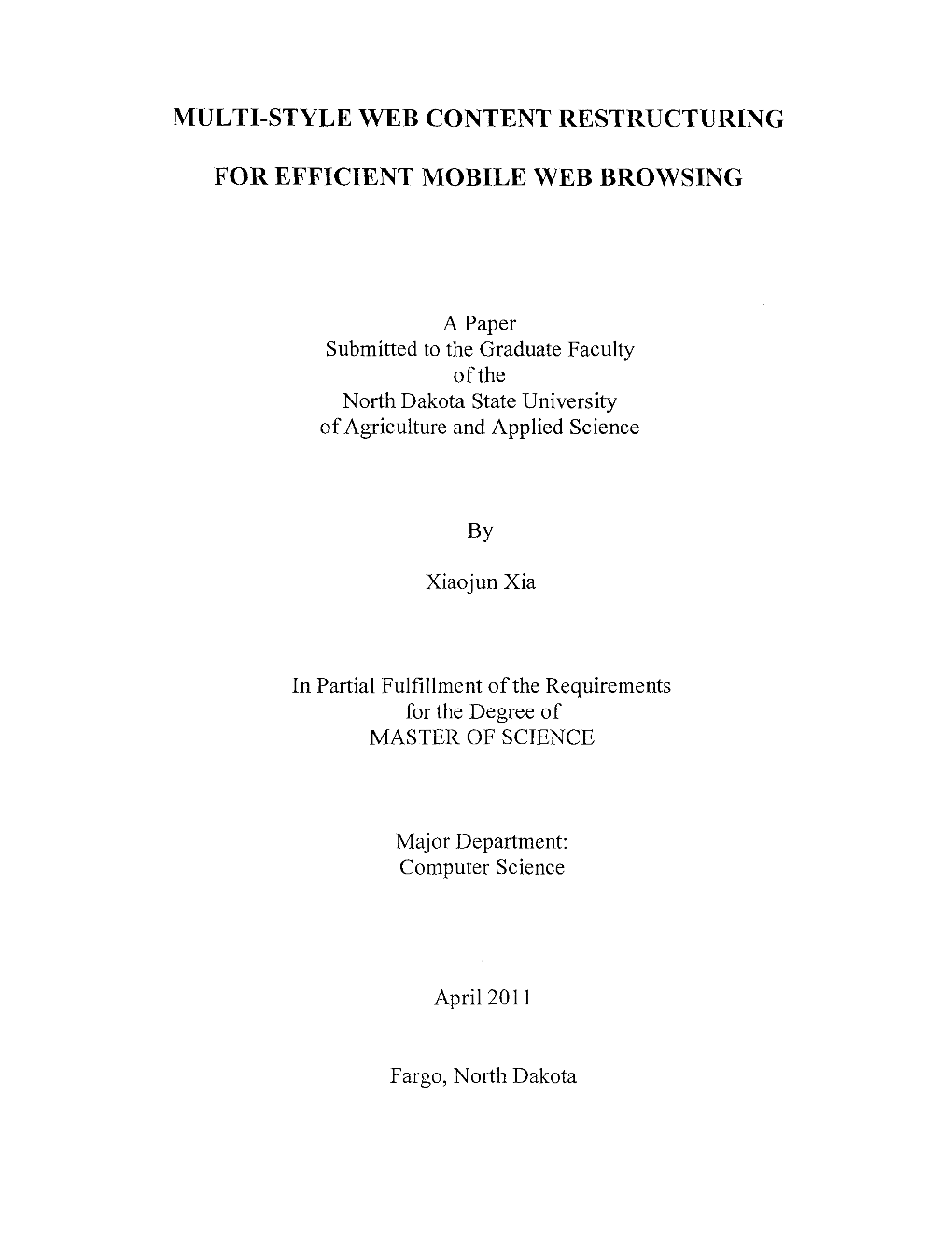 Multi-Style Web Content Restructuring for Efficient Mobile Web Browsing