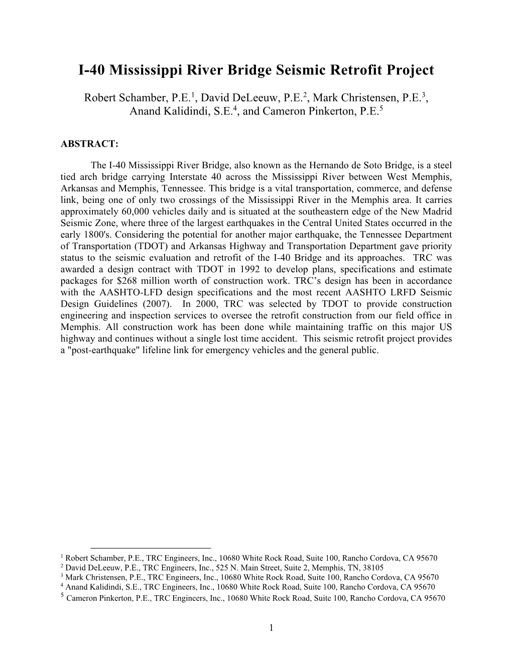 I-40 Mississippi River Bridge Seismic Retrofit Project