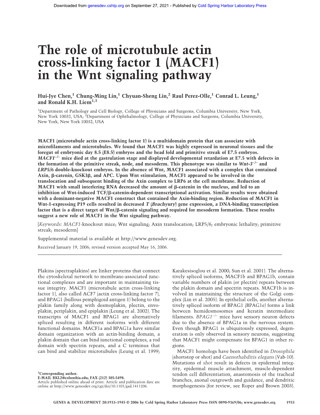 (MACF1) in the Wnt Signaling Pathway