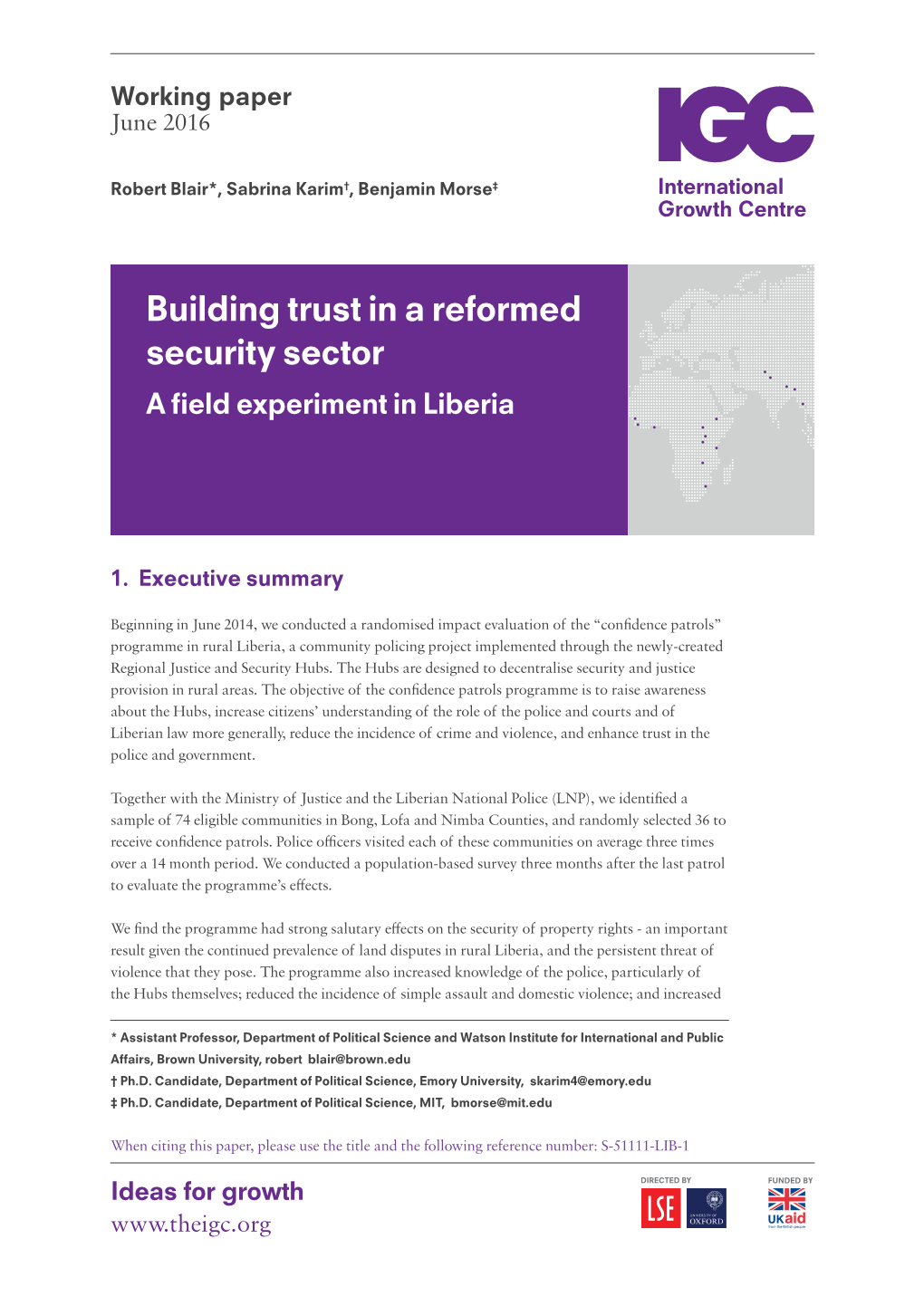 Building Trust in a Reformed Security Sector a Field Experiment in Liberia