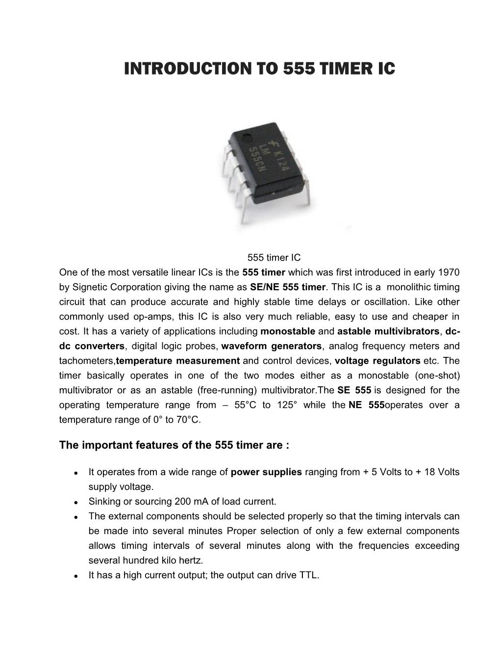 Introduction to 555 Timer Ic