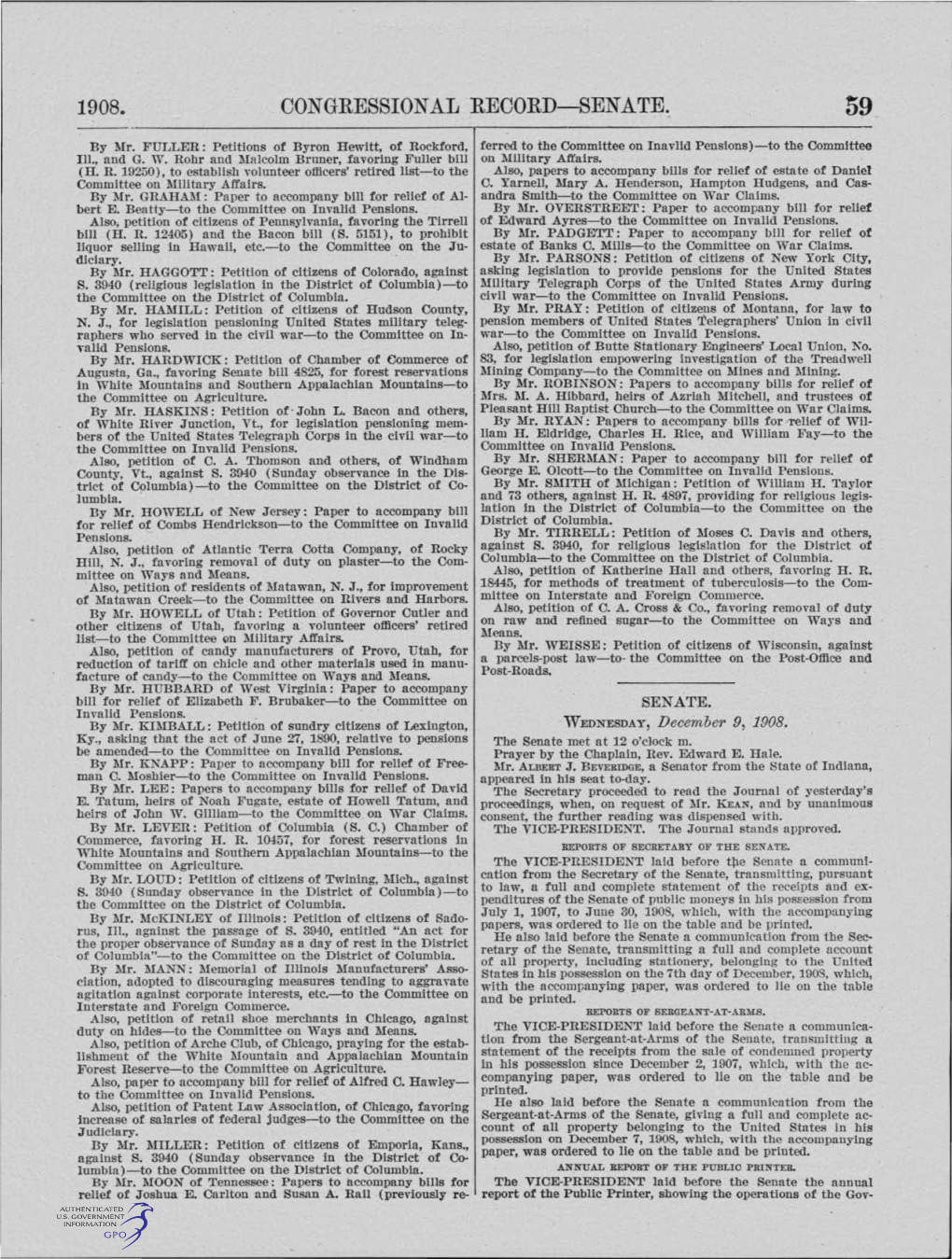 1908. Oongression Al Record-Sen Ate. 67