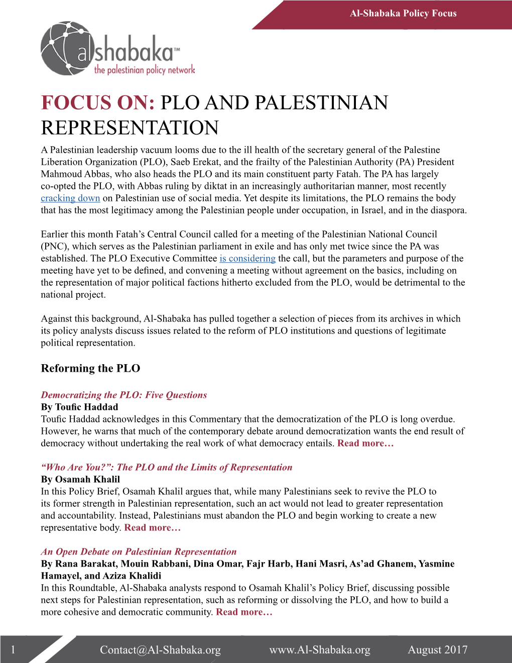 Plo and Palestinian Representation