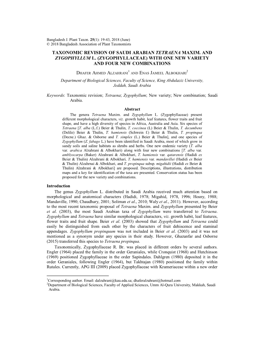 Zygophyllaceae) with One New Variety and Four New Combinations