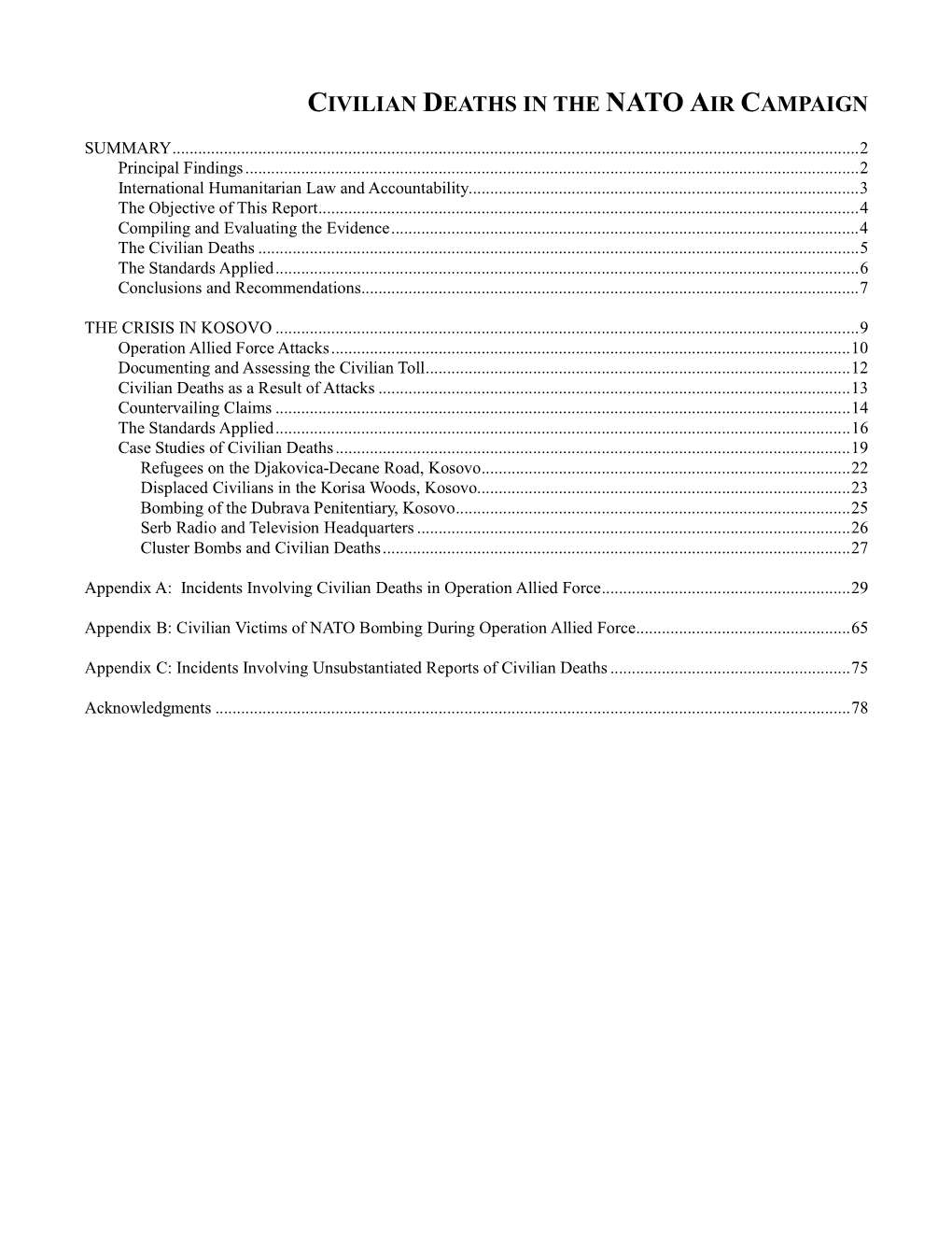 Civilian Deaths in the Nato Air Campaign