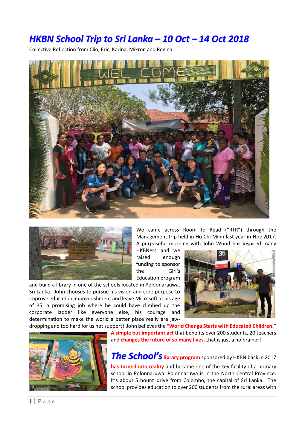 HKBN School Trip to Sri Lanka – 10 Oct – 14 Oct 2018 Collective Reflection from Clio, Eric, Karina, Mikron and Regina