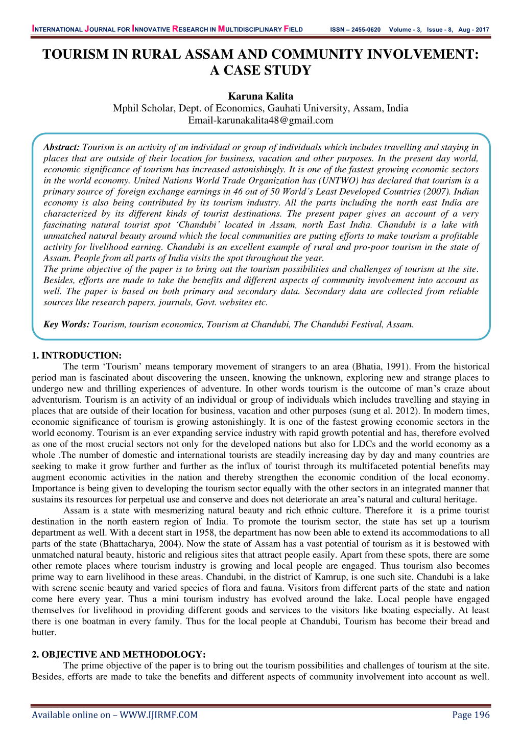 Tourism in Rural Assam and Community Involvement: a Case Study