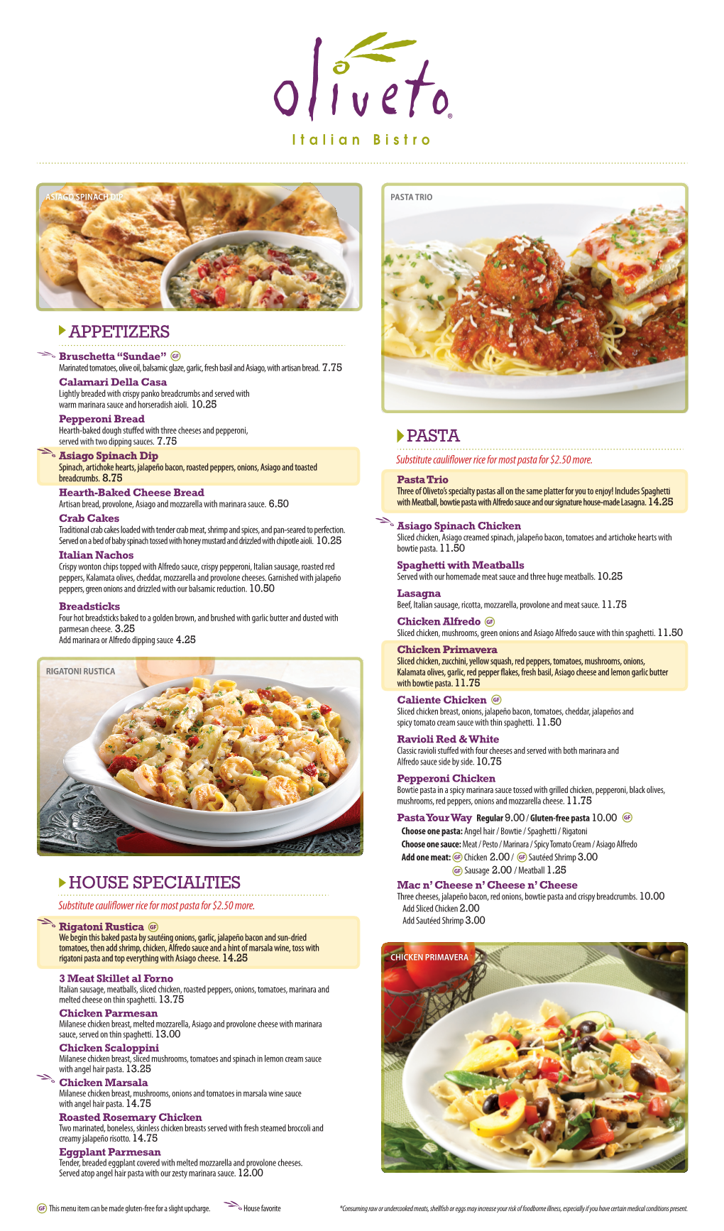Appetizers Pasta House Specialties