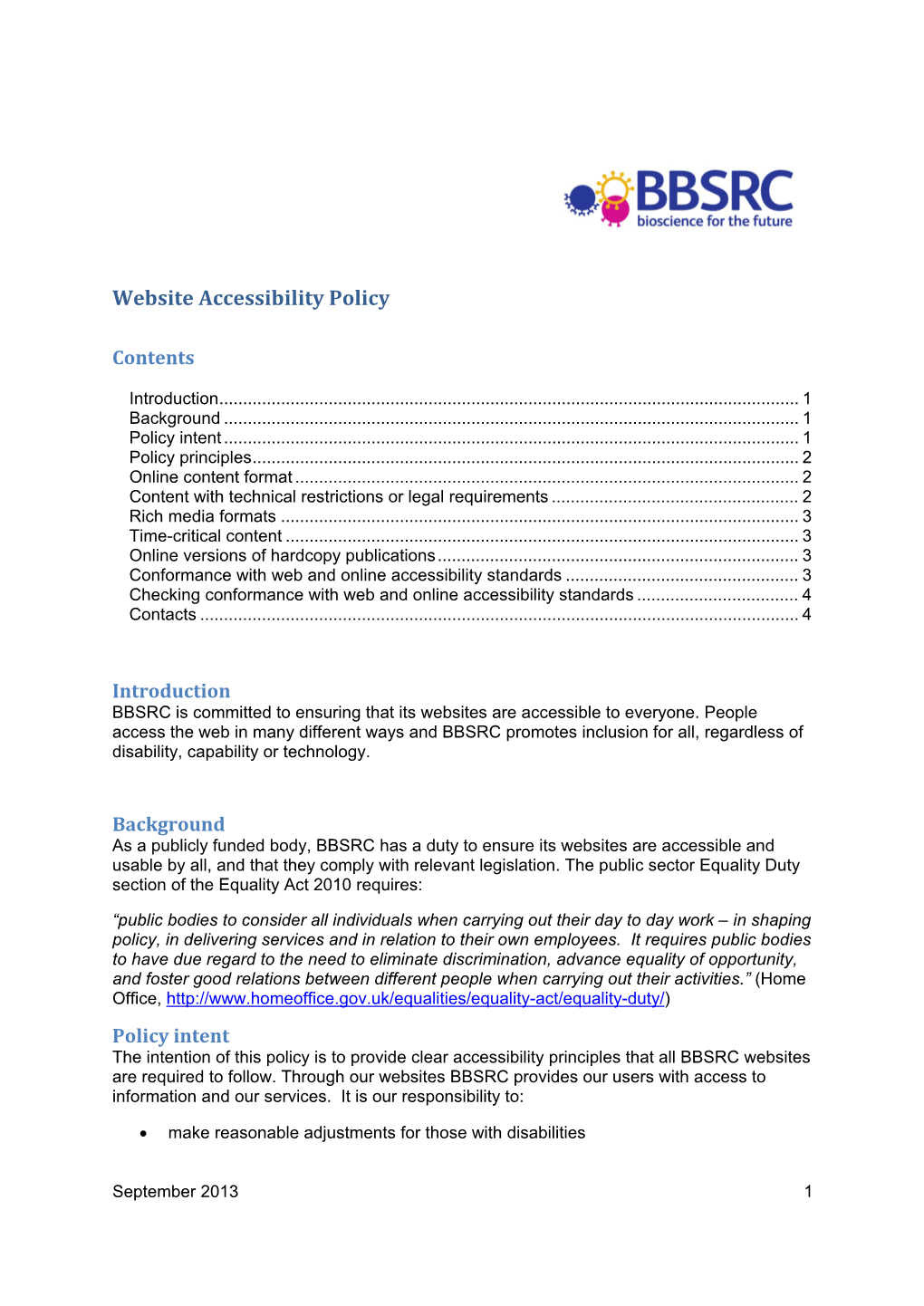 BBSRC Accessibility Policy, Please Contact