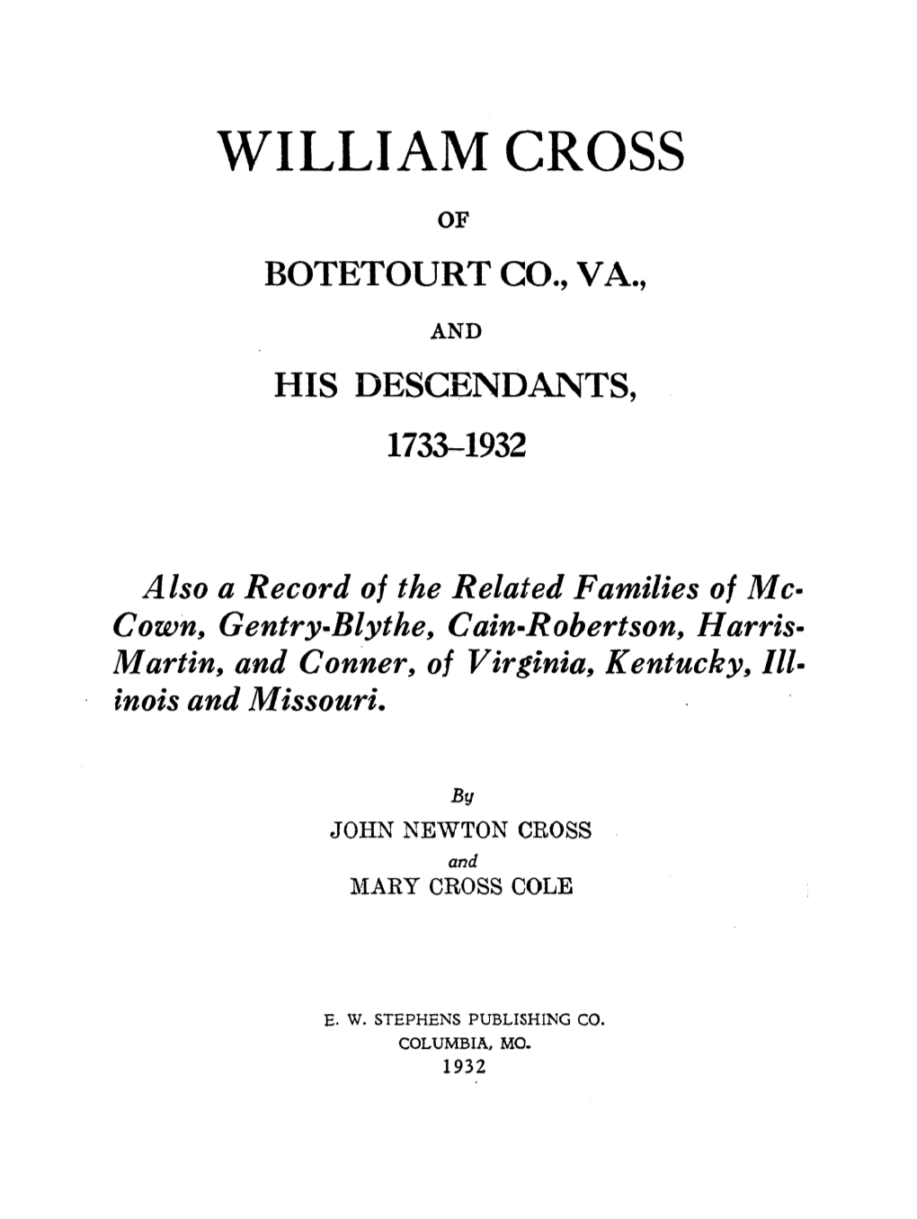 William Cross of Botetourt Co., Va