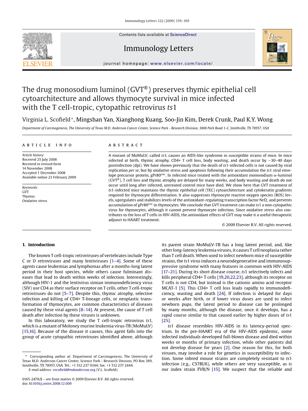 Preserves Thymic Epithelial Cell Cytoarchitecture and Allows Thymocyte Survival in Mice Infected with the T Cell-Tropic, Cytopathic Retrovirus Ts1