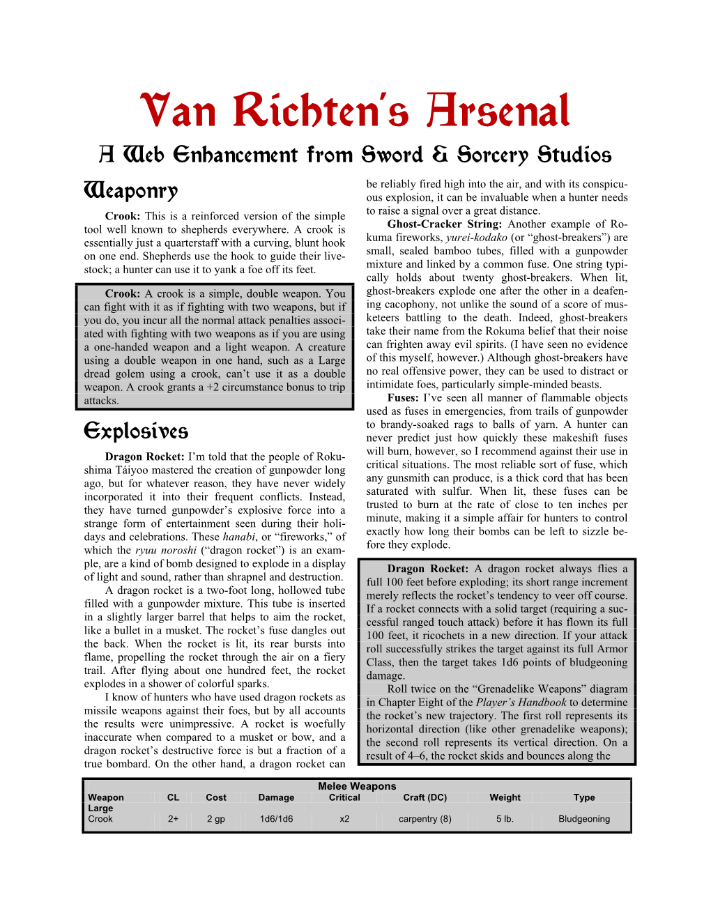 Van Richten's Arsenal Web Enhancement