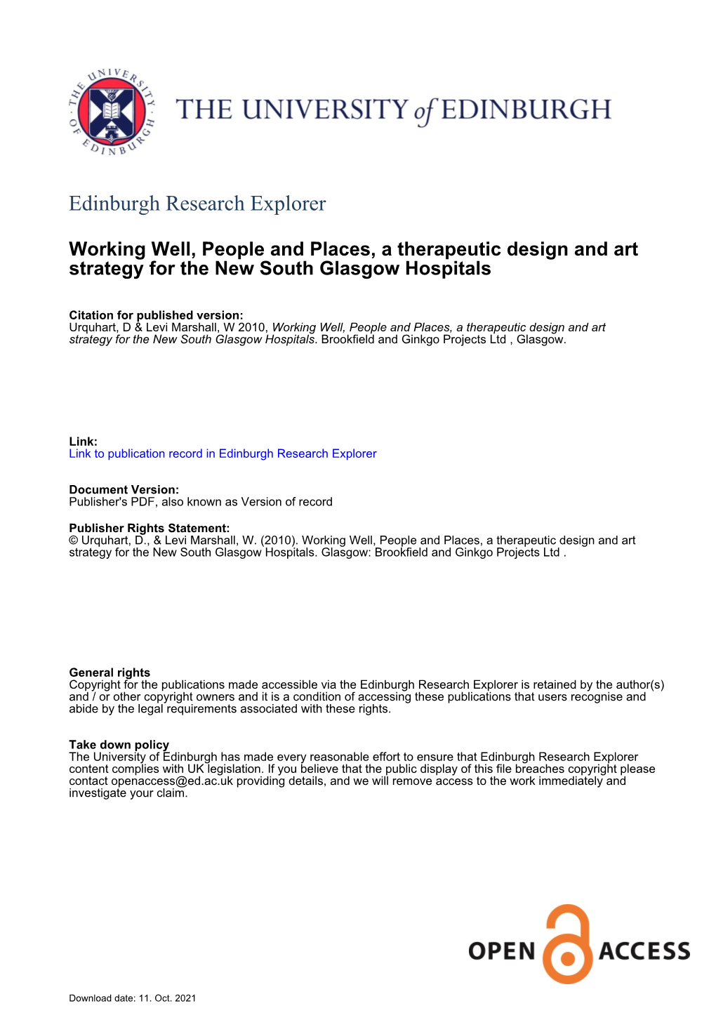 Working Well, People and Places, a Therapeutic Design and Art Strategy for the New South Glasgow Hospitals