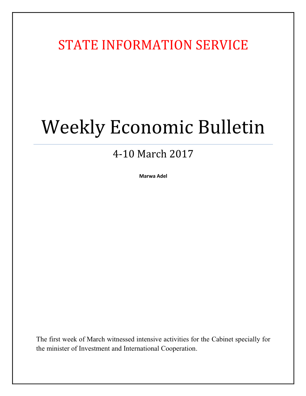 Weekly Economic Bulletin 4-10 March 2017