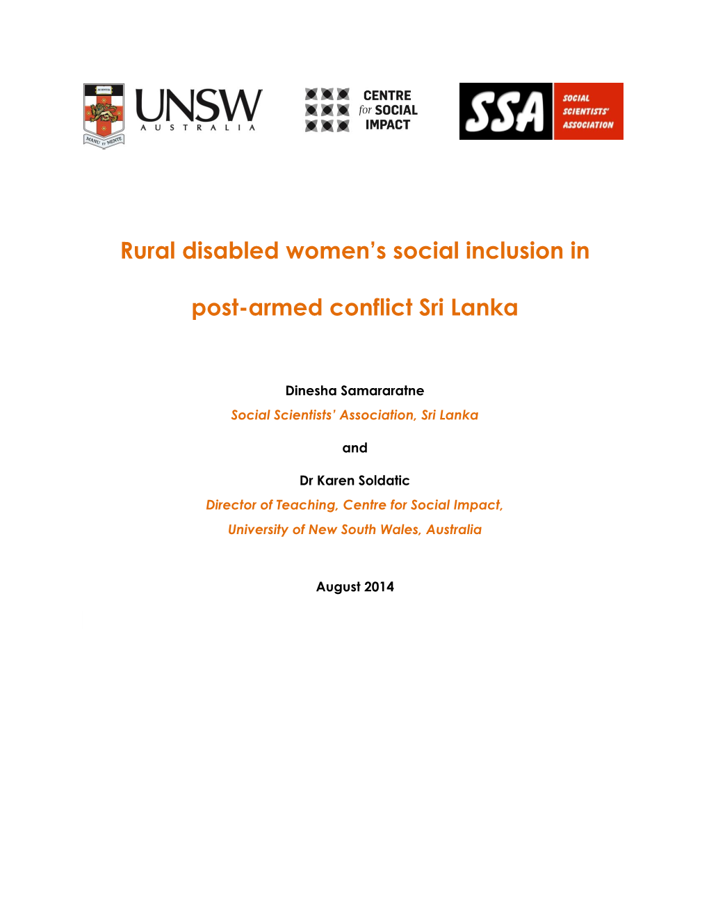 Rural Disabled Women's Social Inclusion in Post-Armed Conflict Sri