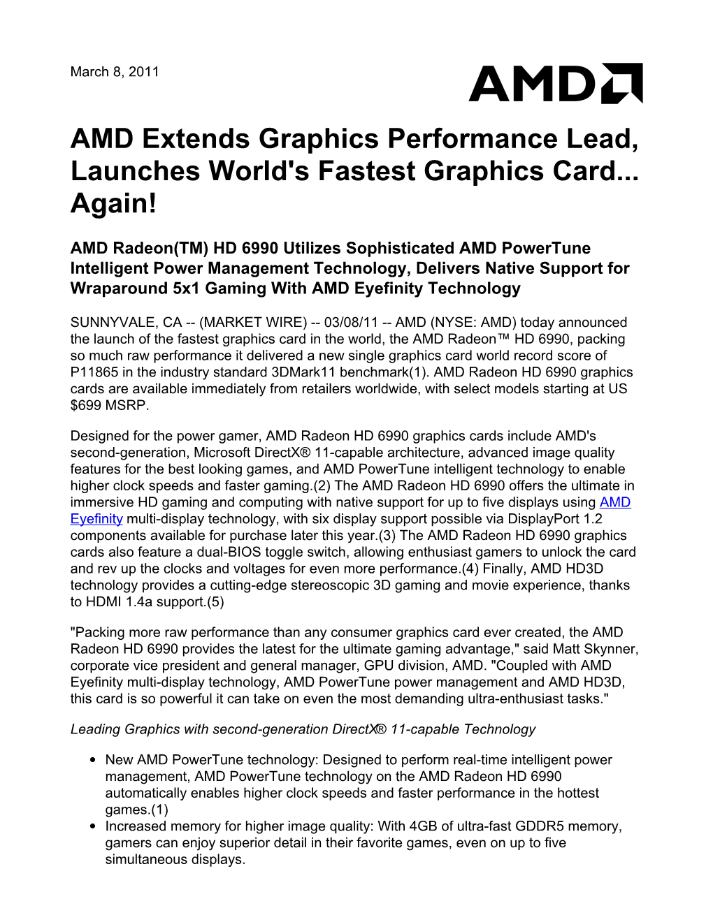 AMD Extends Graphics Performance Lead, Launches World's Fastest Graphics Card... Again!
