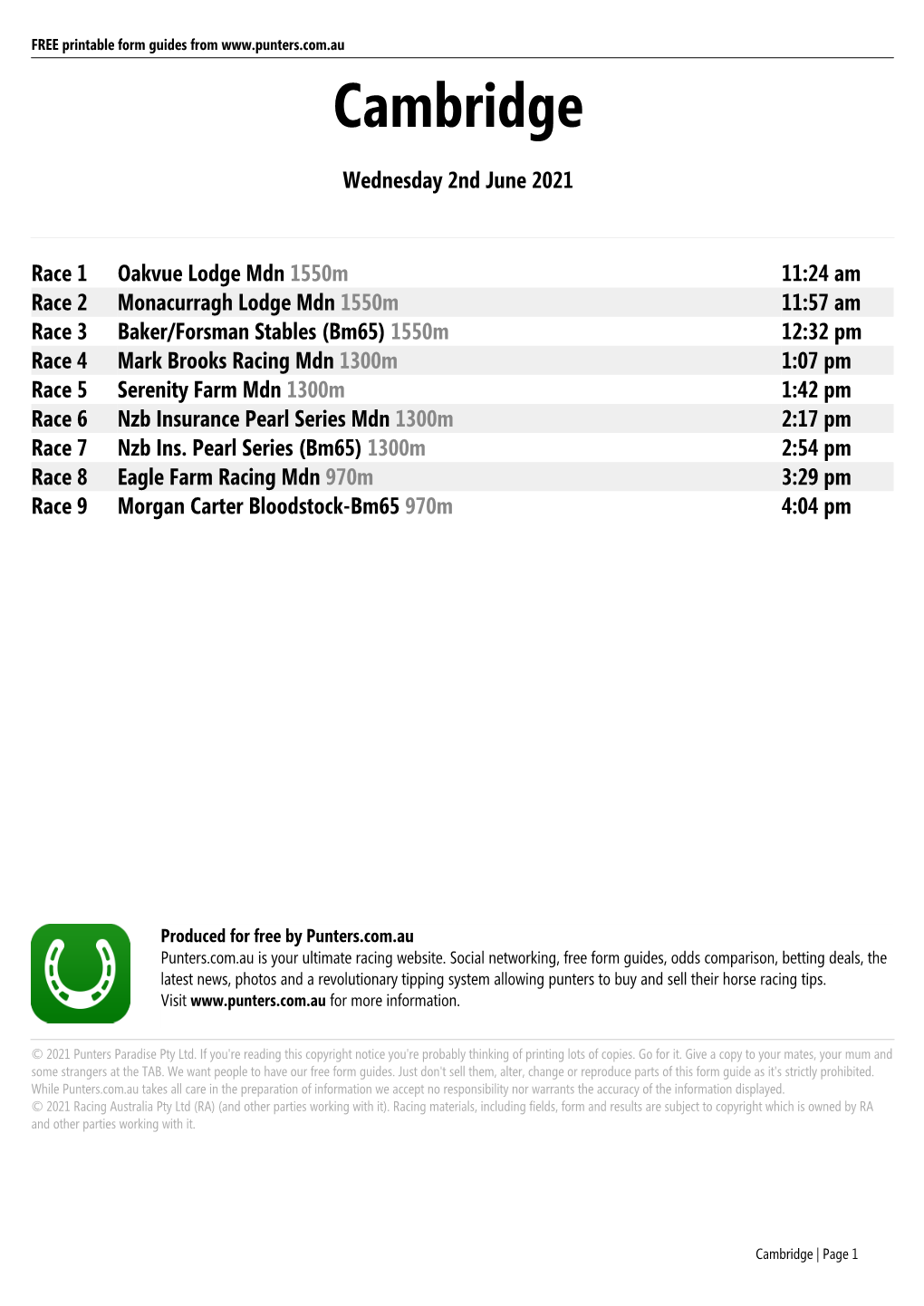 Cambridge Printable Form Guide