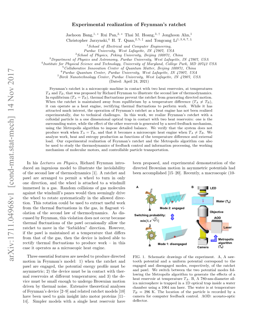 Experimental Realization of Feynman's Ratchet