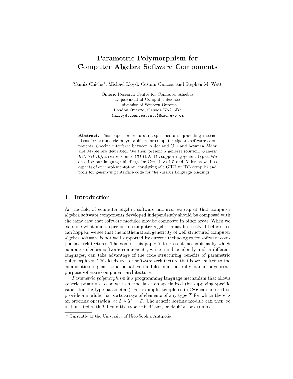 Parametric Polymorphism for Computer Algebra Software Components