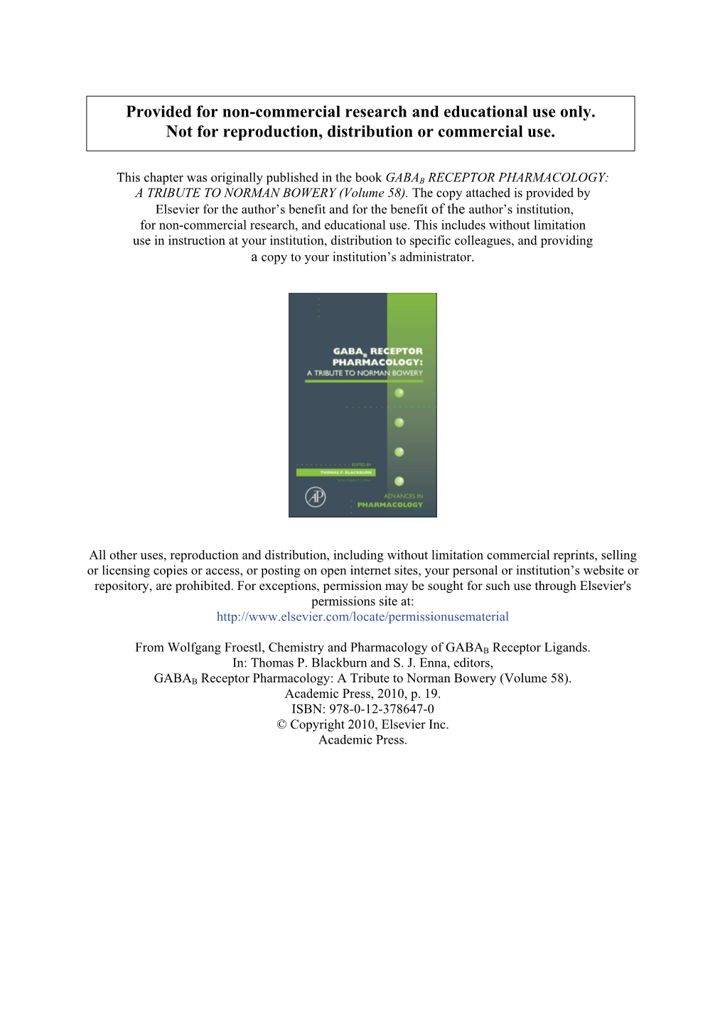 Chemistry and Pharmacology of GABAB Receptor Ligands