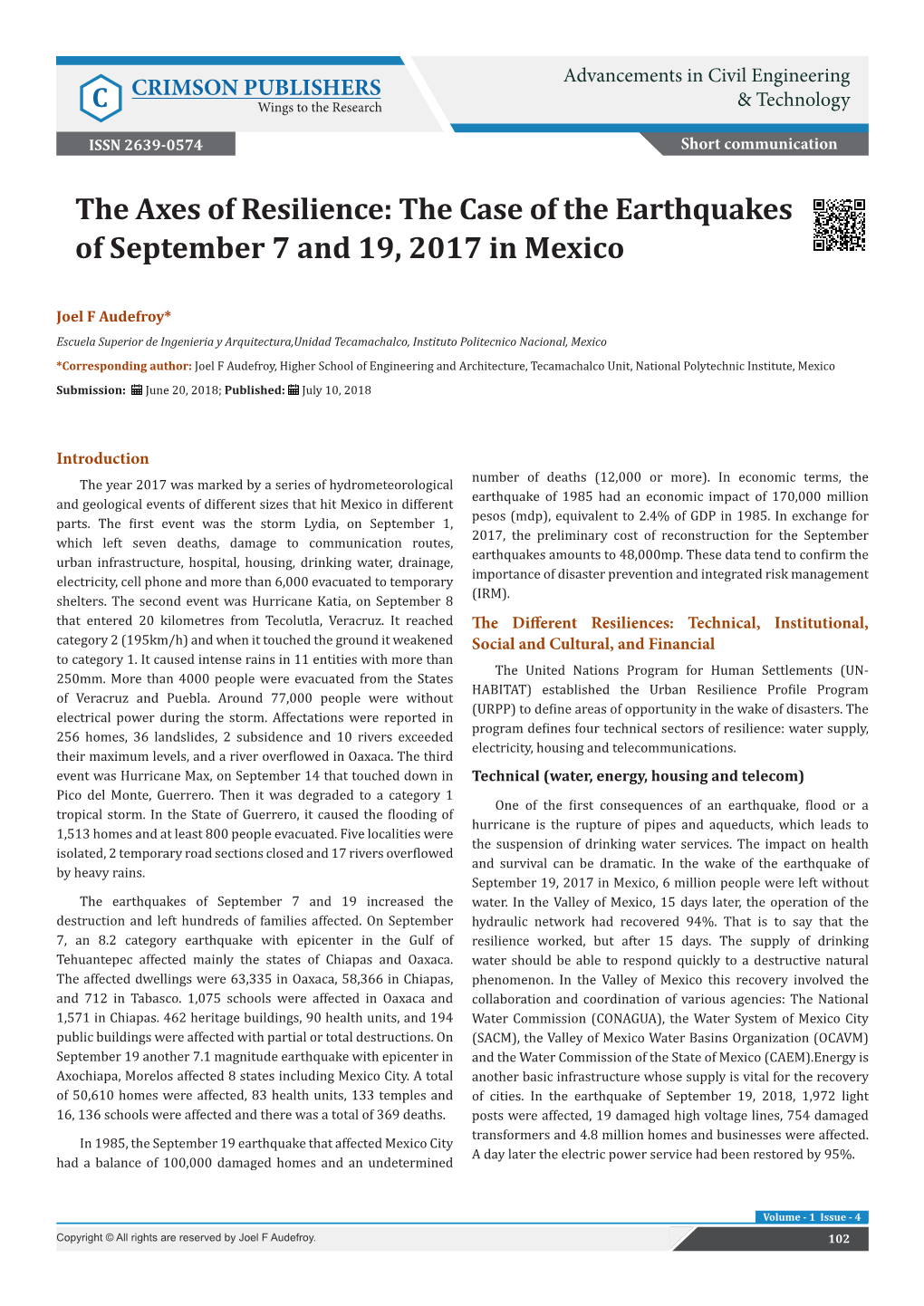 The Case of the Earthquakes of September 7 and 19, 2017 in Mexico