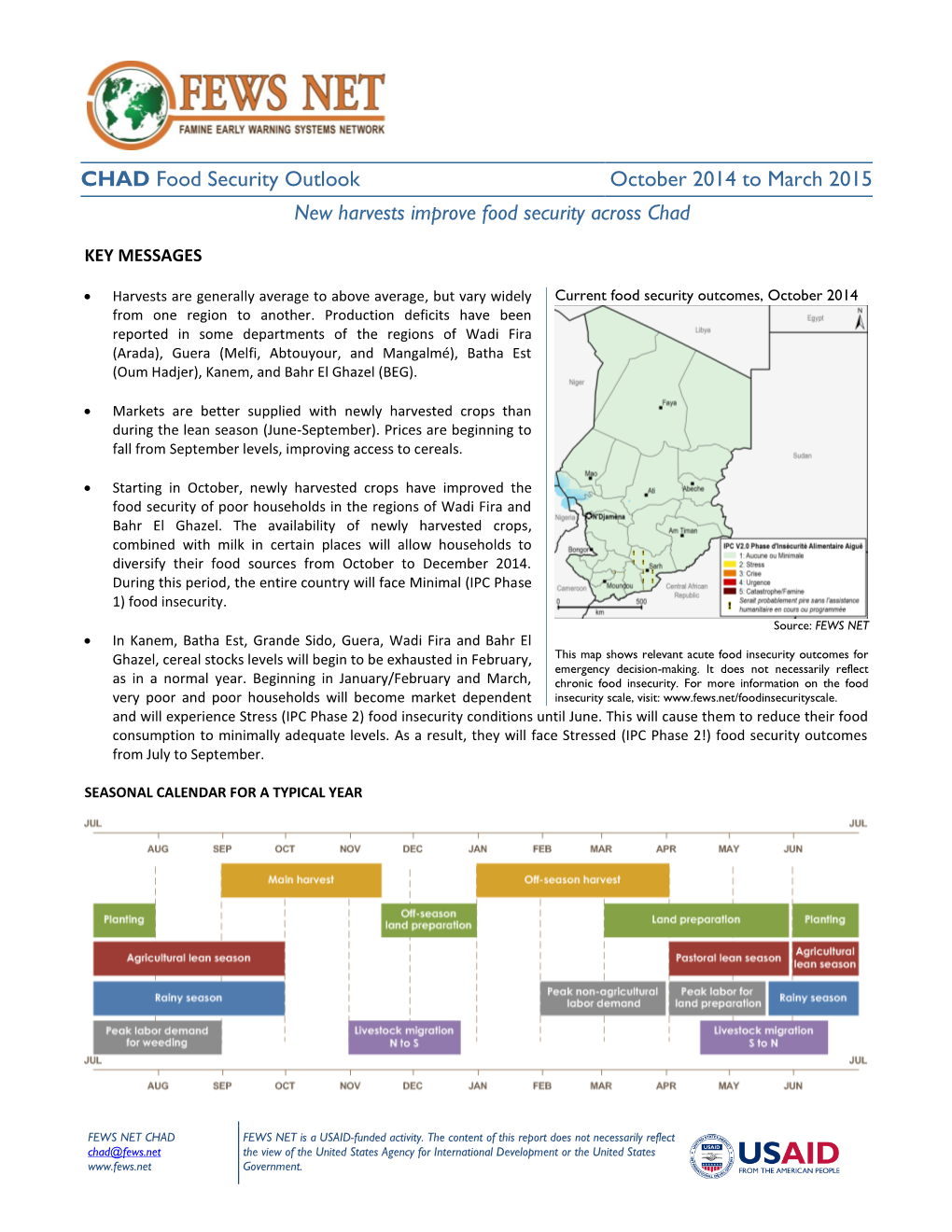 Chad Food Security Outlook, October 2014 to March 2015