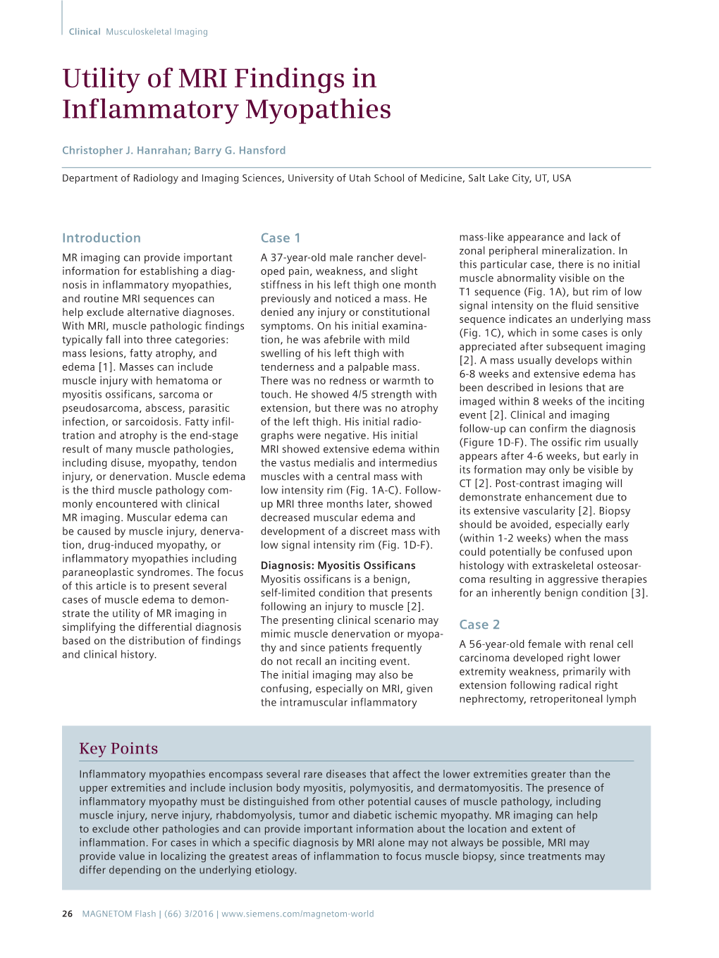 Utility of MRI Findings in Inflammatory Myopathies