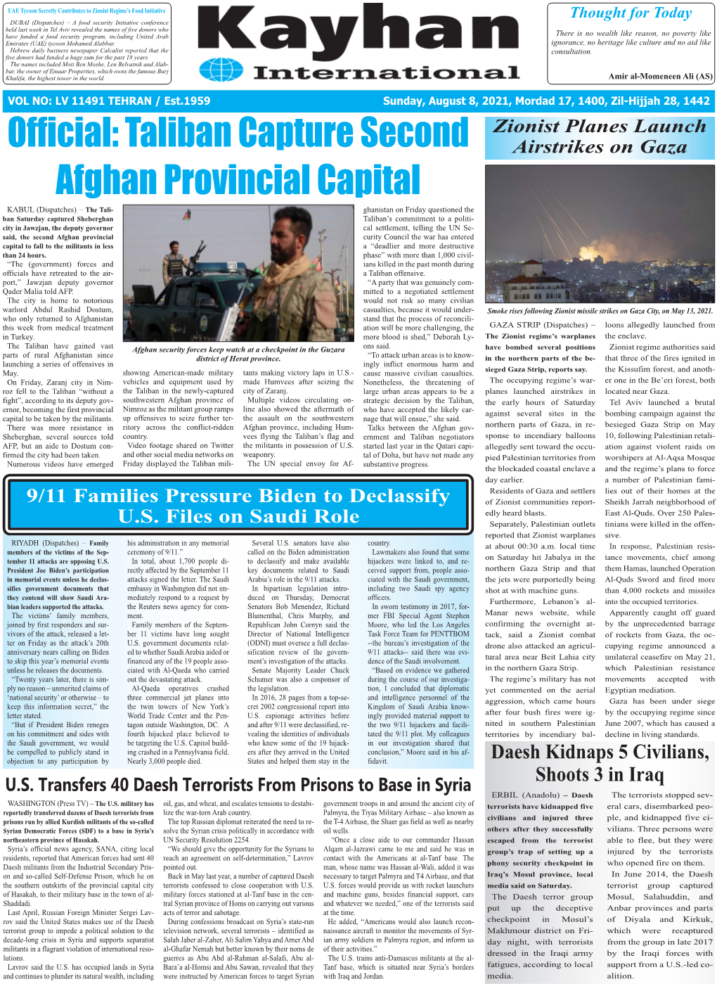 Official: Taliban Capture Second Afghan Provincial Capital