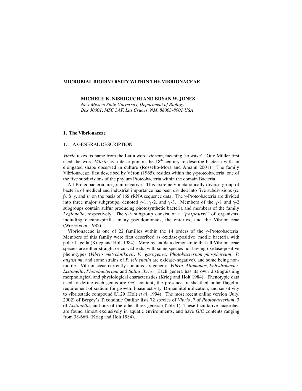 Microbial Biodiversity Within the Vibrionaceae Michele K