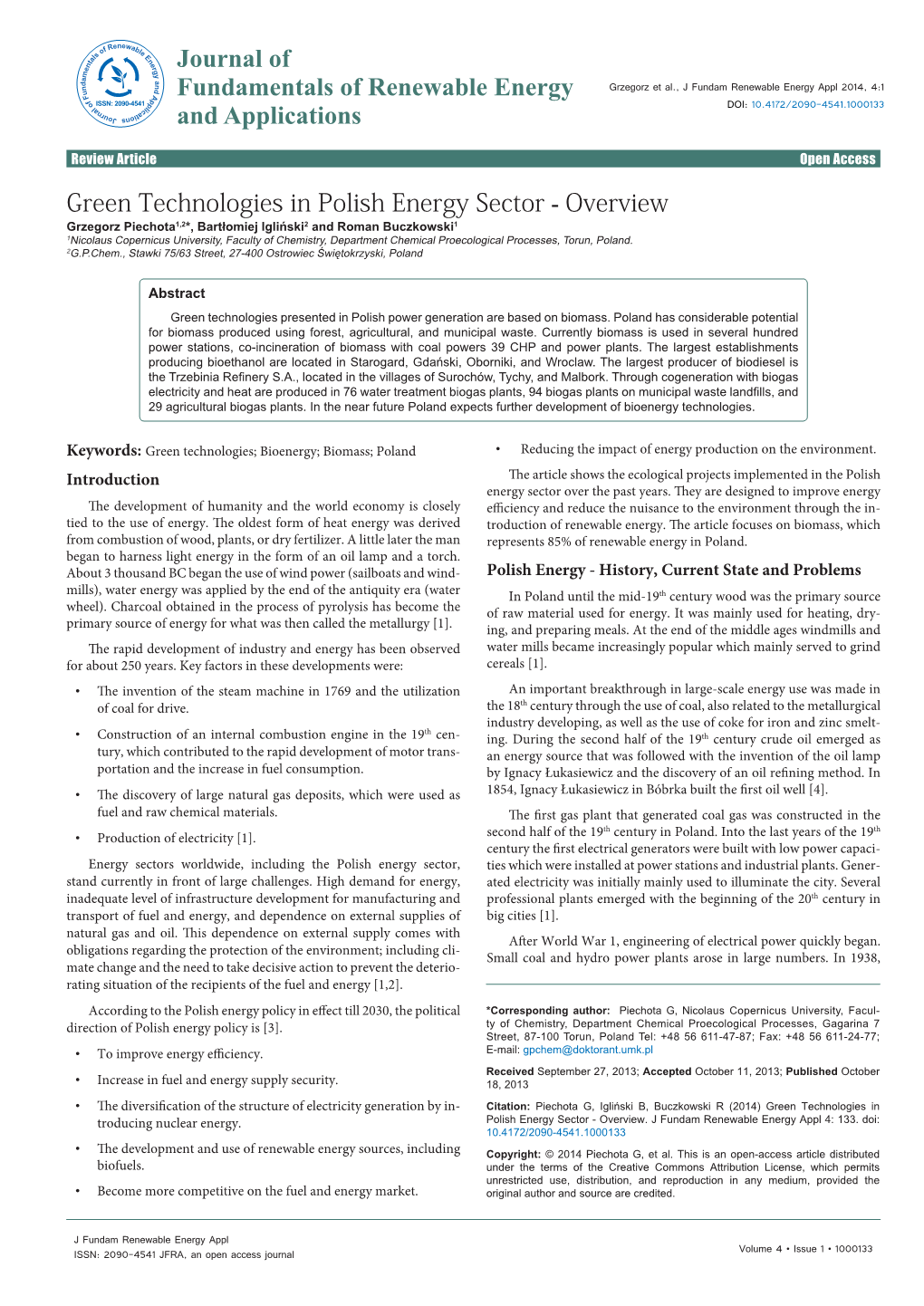 Green Technologies in Polish Energy Sector