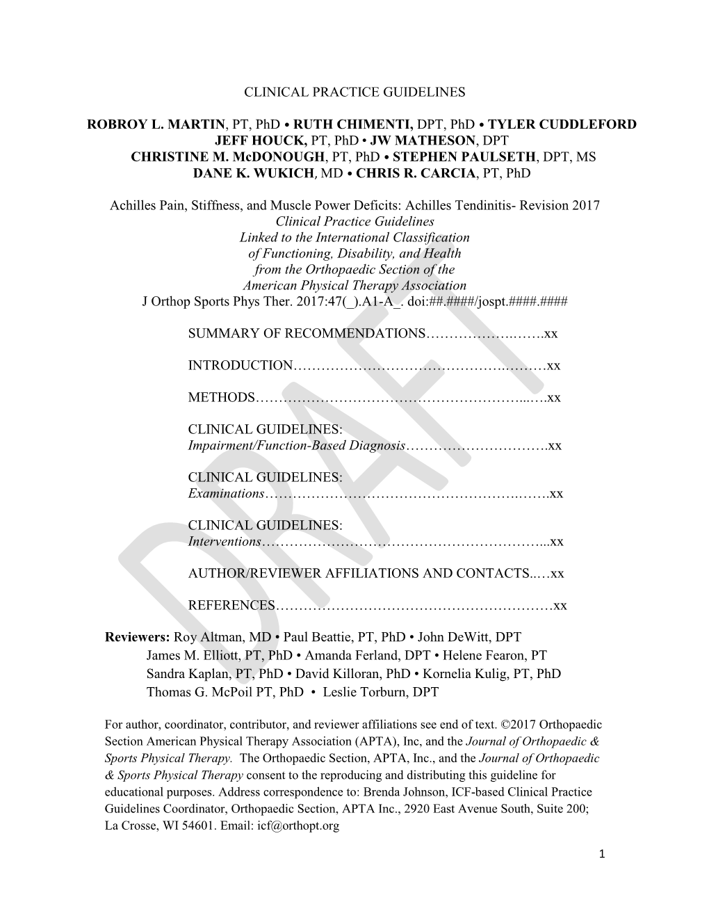 CLINICAL PRACTICE GUIDELINES ROBROY L. MARTIN, PT, Phd