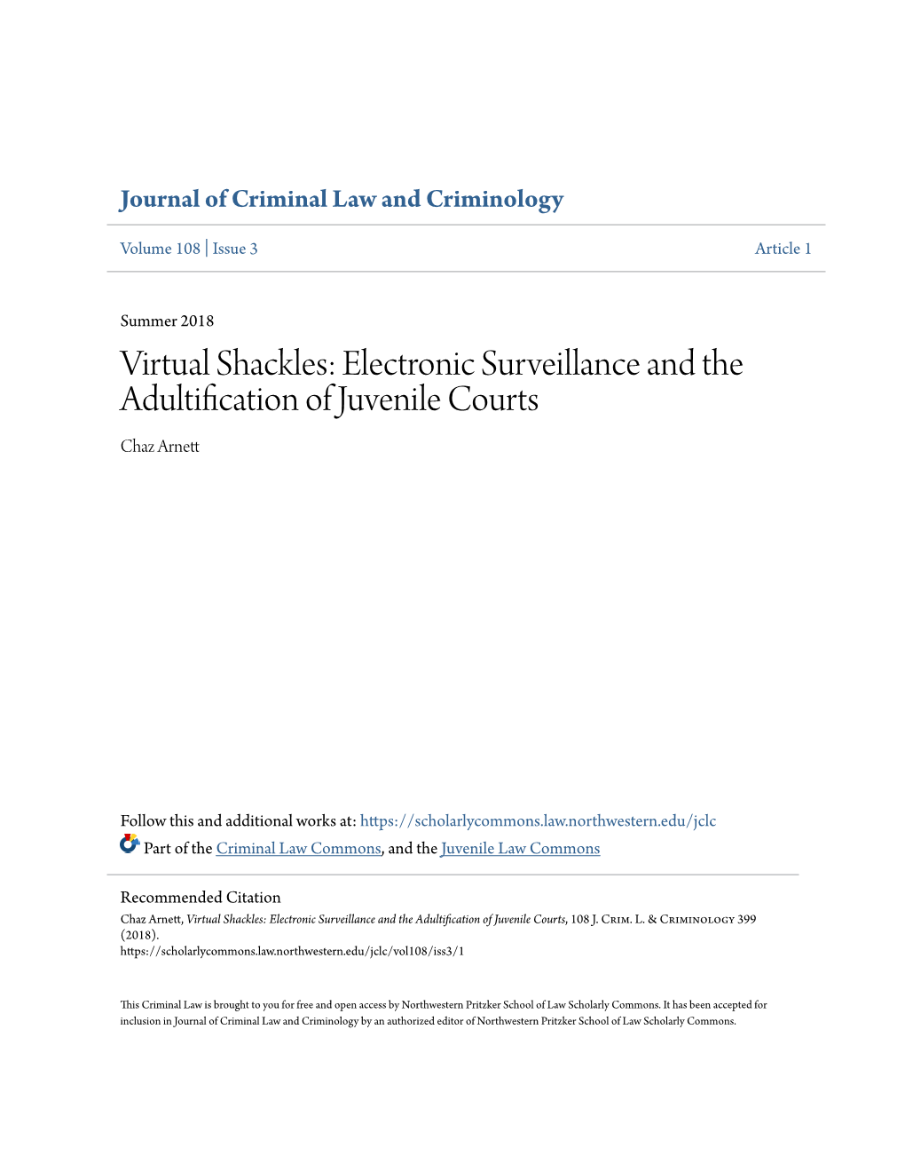 Electronic Surveillance and the Adultification of Juvenile Courts Chaz Arnett
