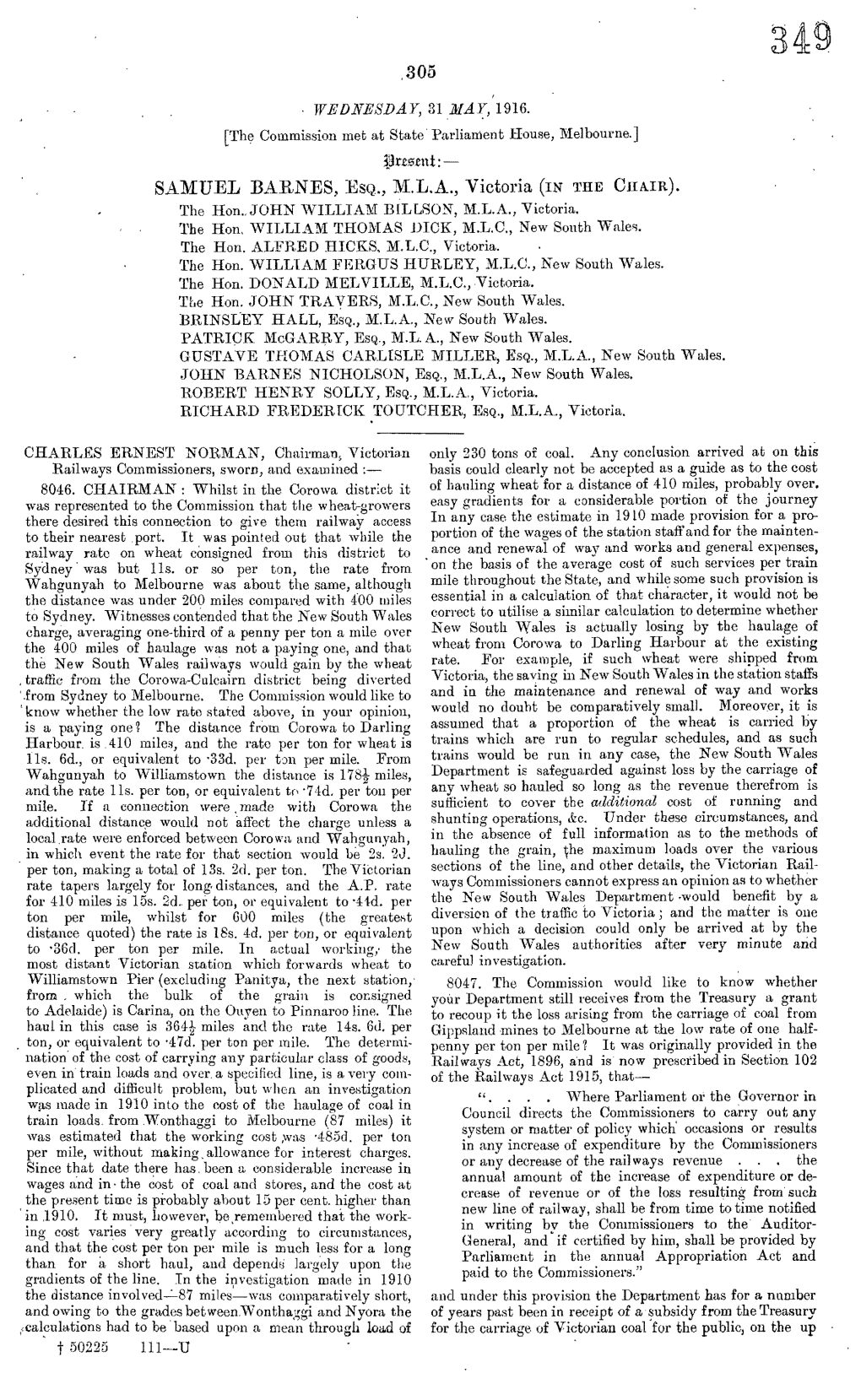 SAMUEL BARNES, ESQ., M.L.A., Victoria (IN the Cliair). the Hon.,JOHN WILLIAM BILLSON, M.L.A., Victoria