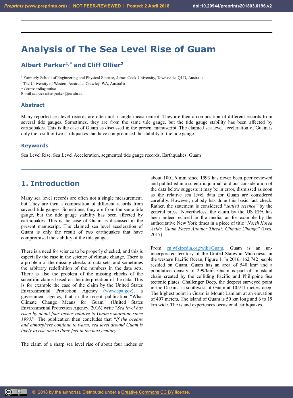 Analysis of the Sea Level Rise of Guam