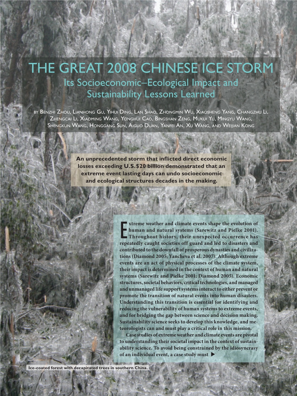 THE GREAT 2008 CHINESE ICE STORM Its Socioeconomic–Ecological Impact and Sustainability Lessons Learned