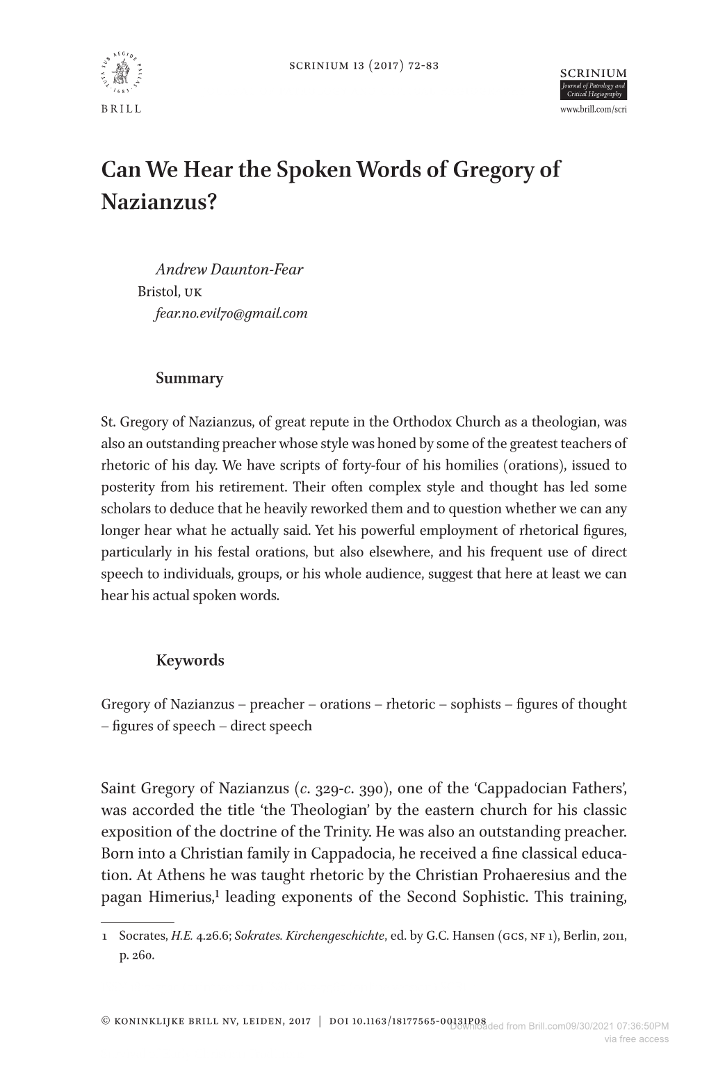 Can We Hear the Spoken Words of Gregory of Nazianzus?