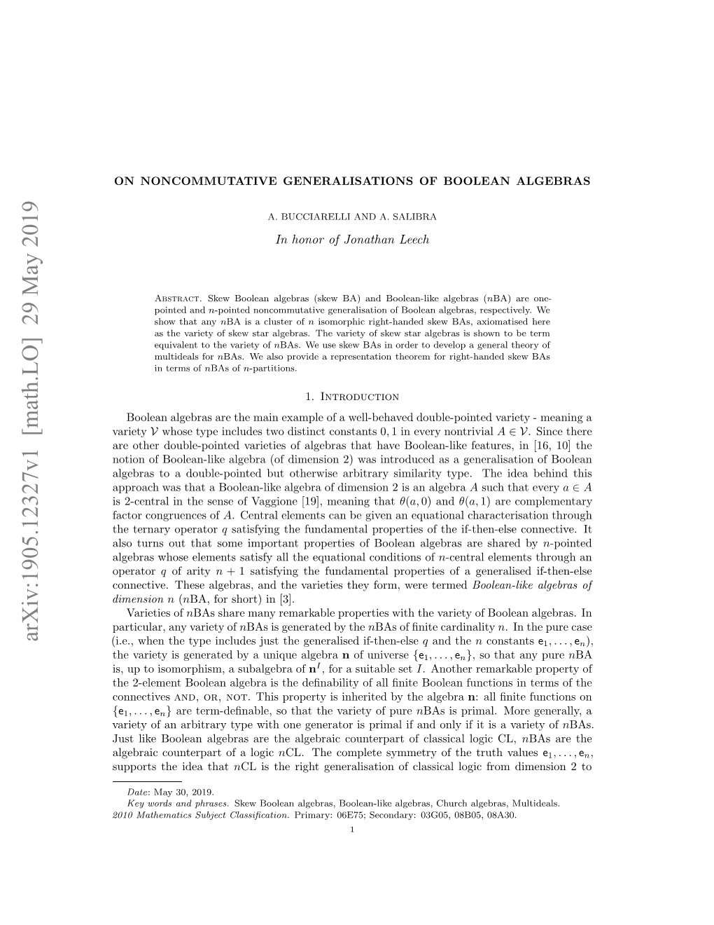 Arxiv:1905.12327V1 [Math.LO] 29 May 2019 Ie,We H Yeicue Uttegnrlsdif-Then-Else Generalised the Just Includes Type the When (I.E., Dimension 00Mteaissbetclassiﬁcation