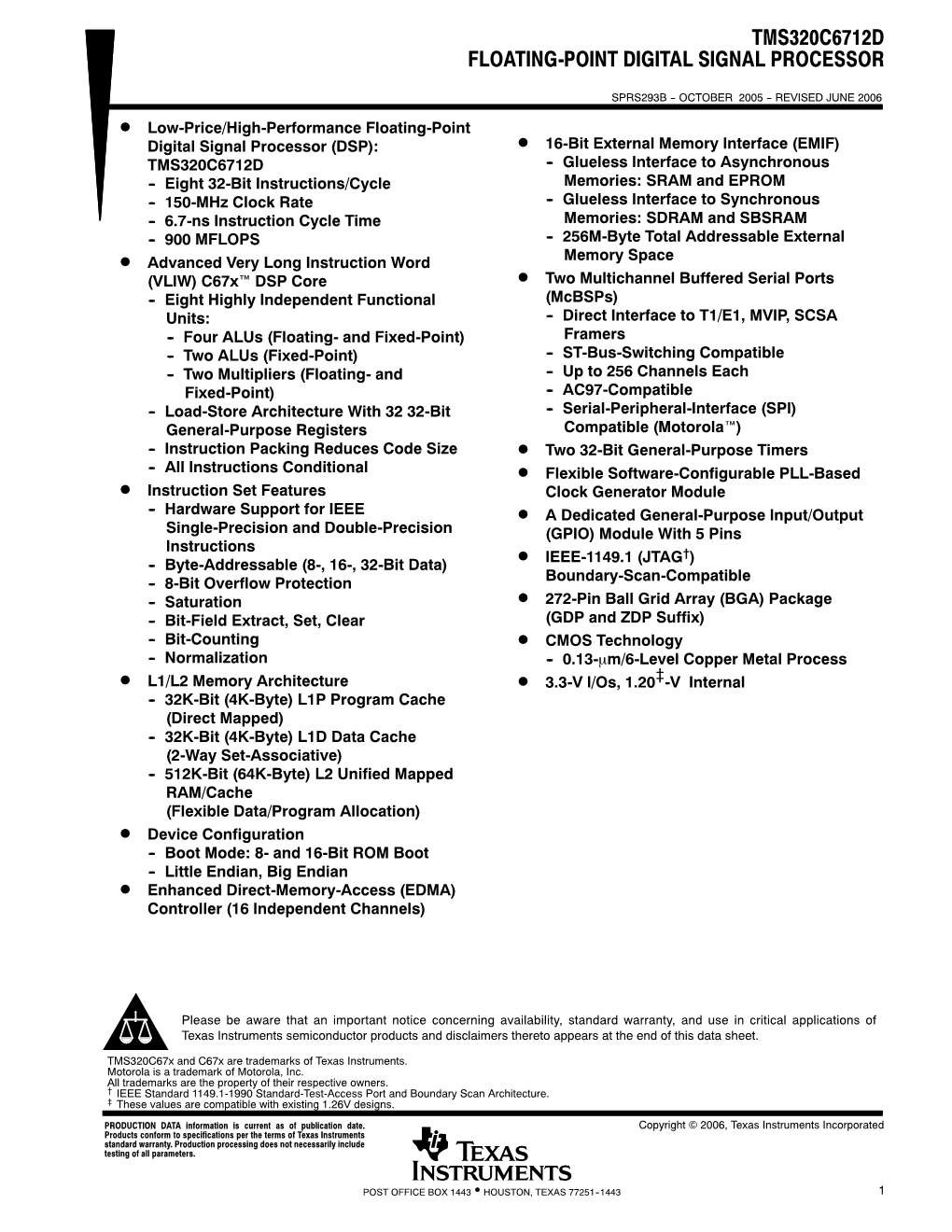 TMS320C6712D Floating-Point Digital Signal Processor Datasheet (Rev. B)